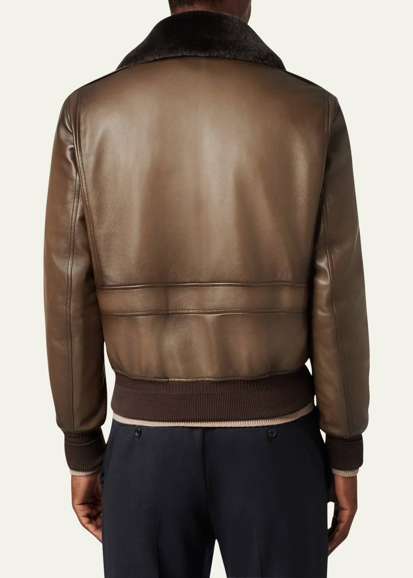 Berluti Men's Leather & Shearling Collar Bomber Jacket Image 3 of 5