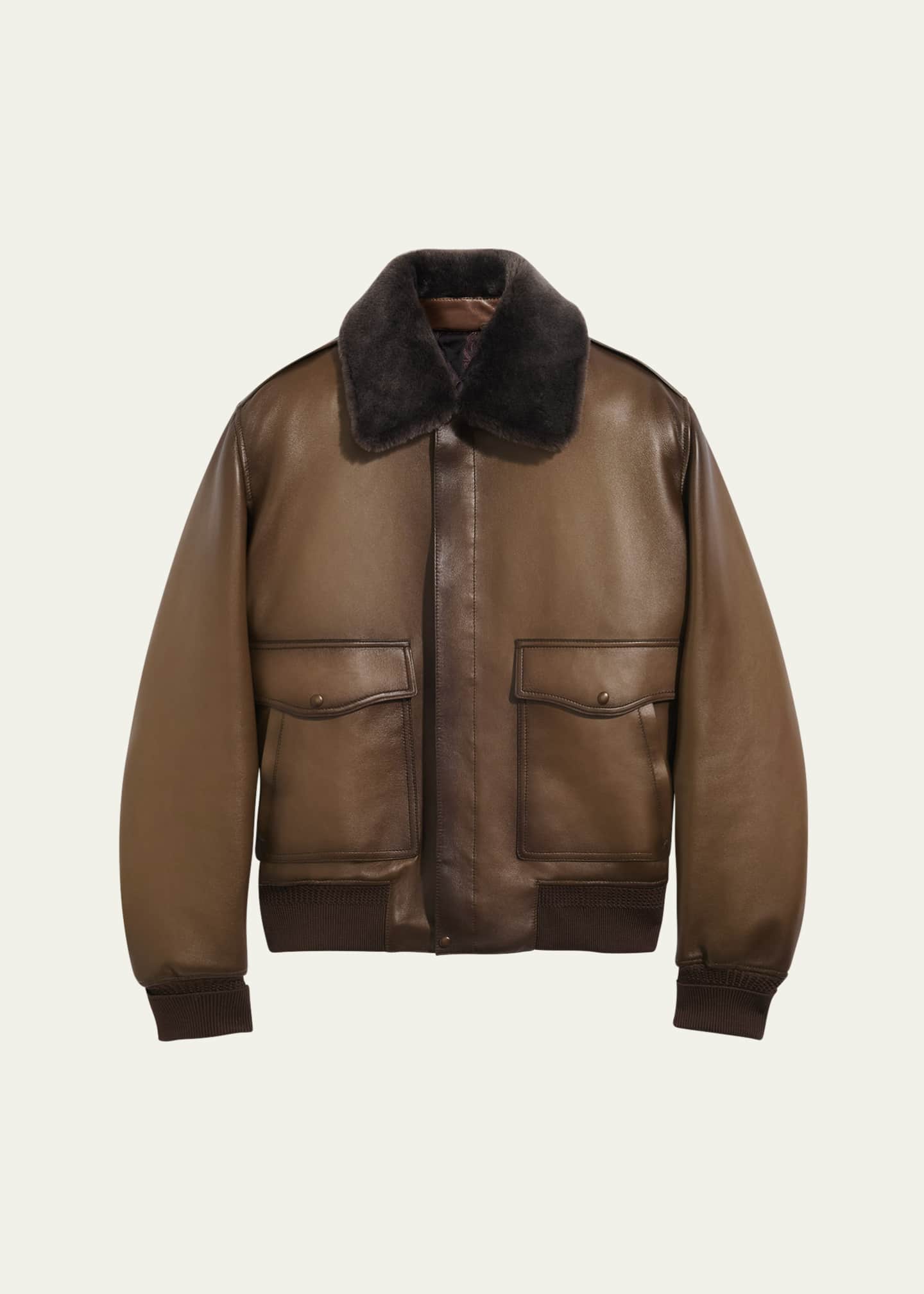 Berluti Men's Leather & Shearling Collar Bomber Jacket Image 1 of 5