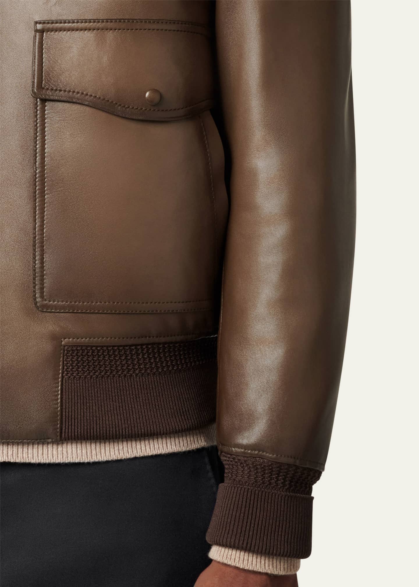 Berluti Men's Leather & Shearling Collar Bomber Jacket Image 5 of 5