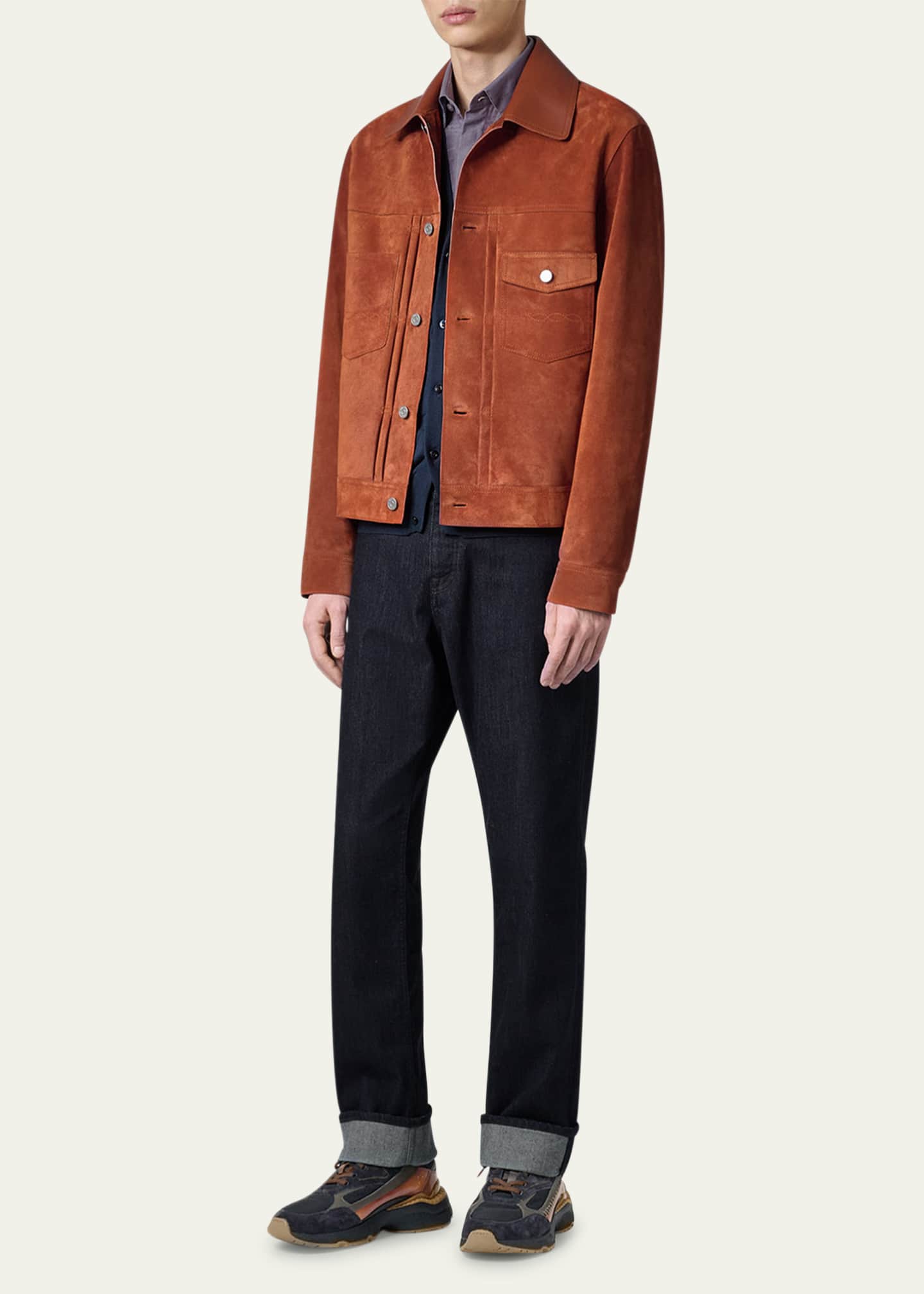 Berluti Men's Suede Trucker Jacket - Bergdorf Goodman