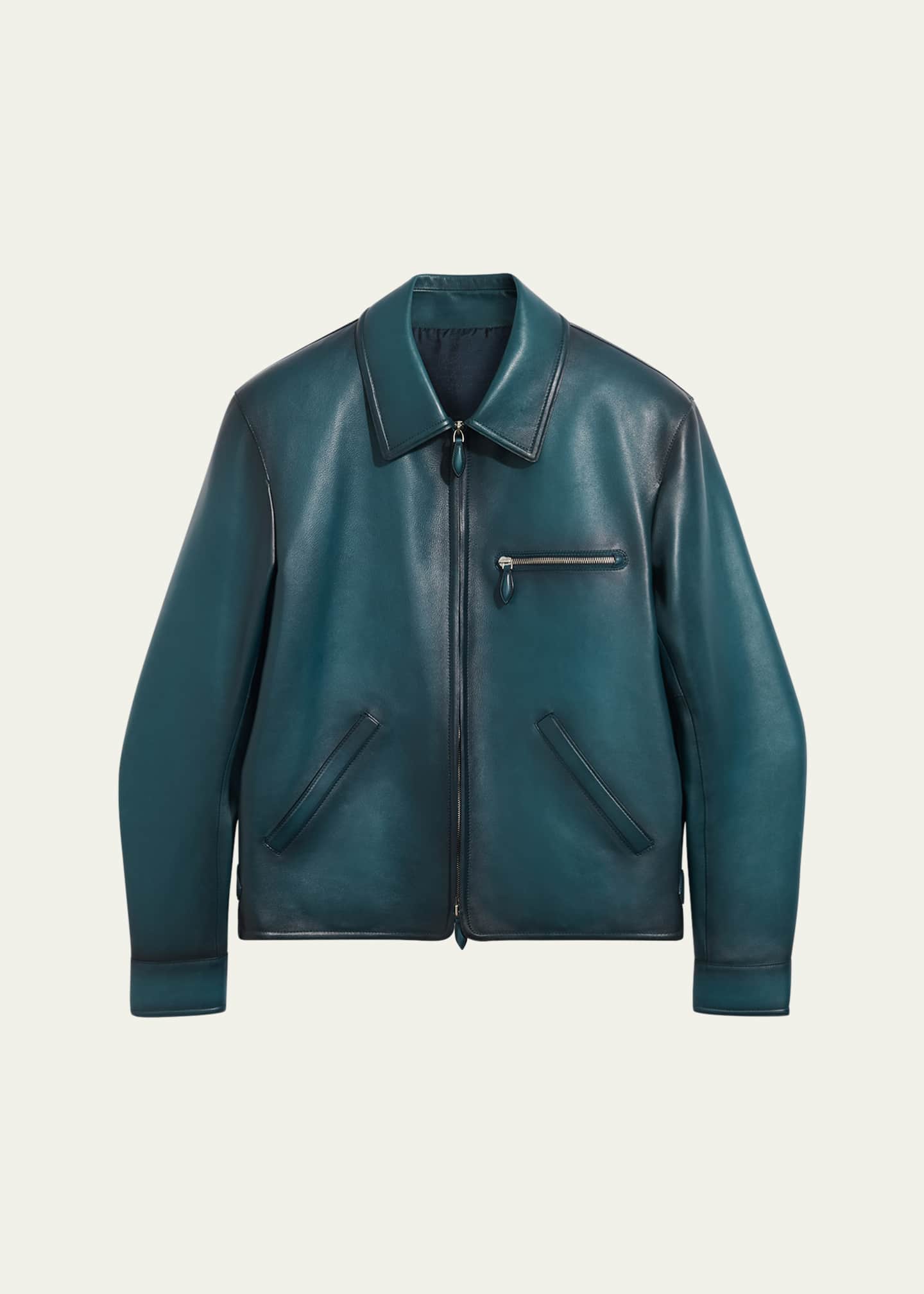 Berluti Men's Meteorite Patina Leather Full-Zip Bomber