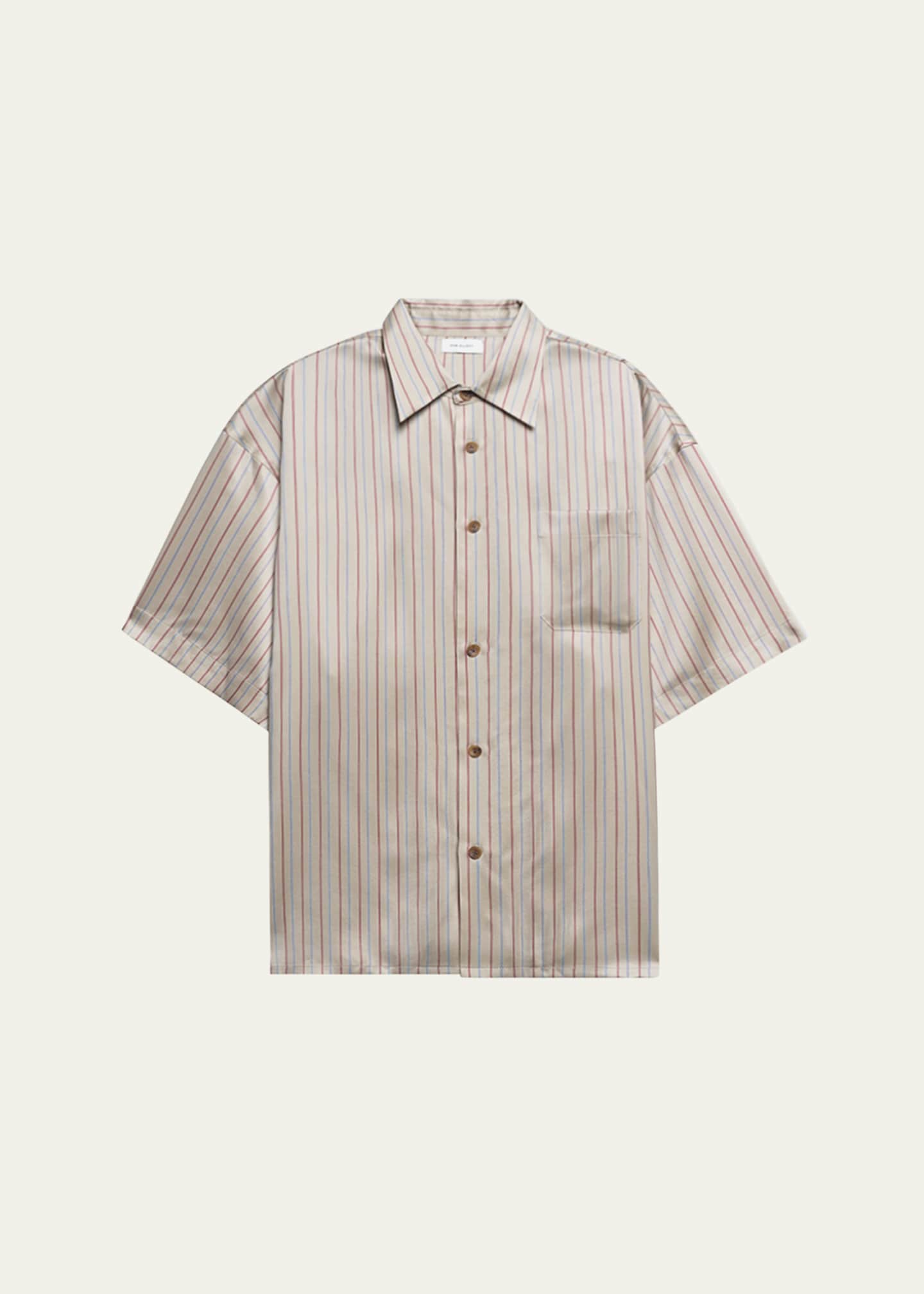 John Elliott Brushed Silk Button Down Shirt Tan x Burgundy