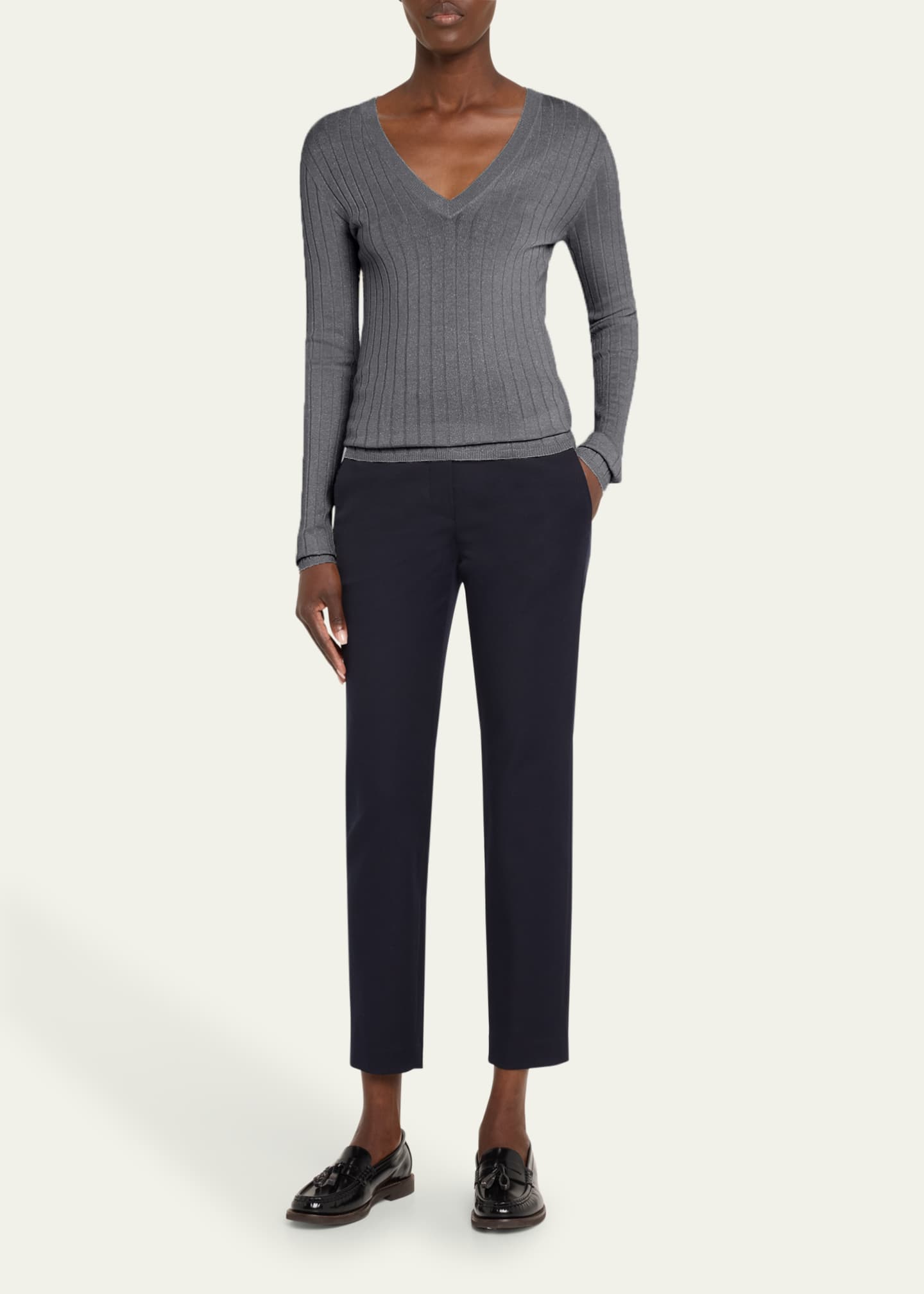 Brunello Cucinelli Cashmere-Blend Lurex Ribbed Knit Top Image 2 of 5