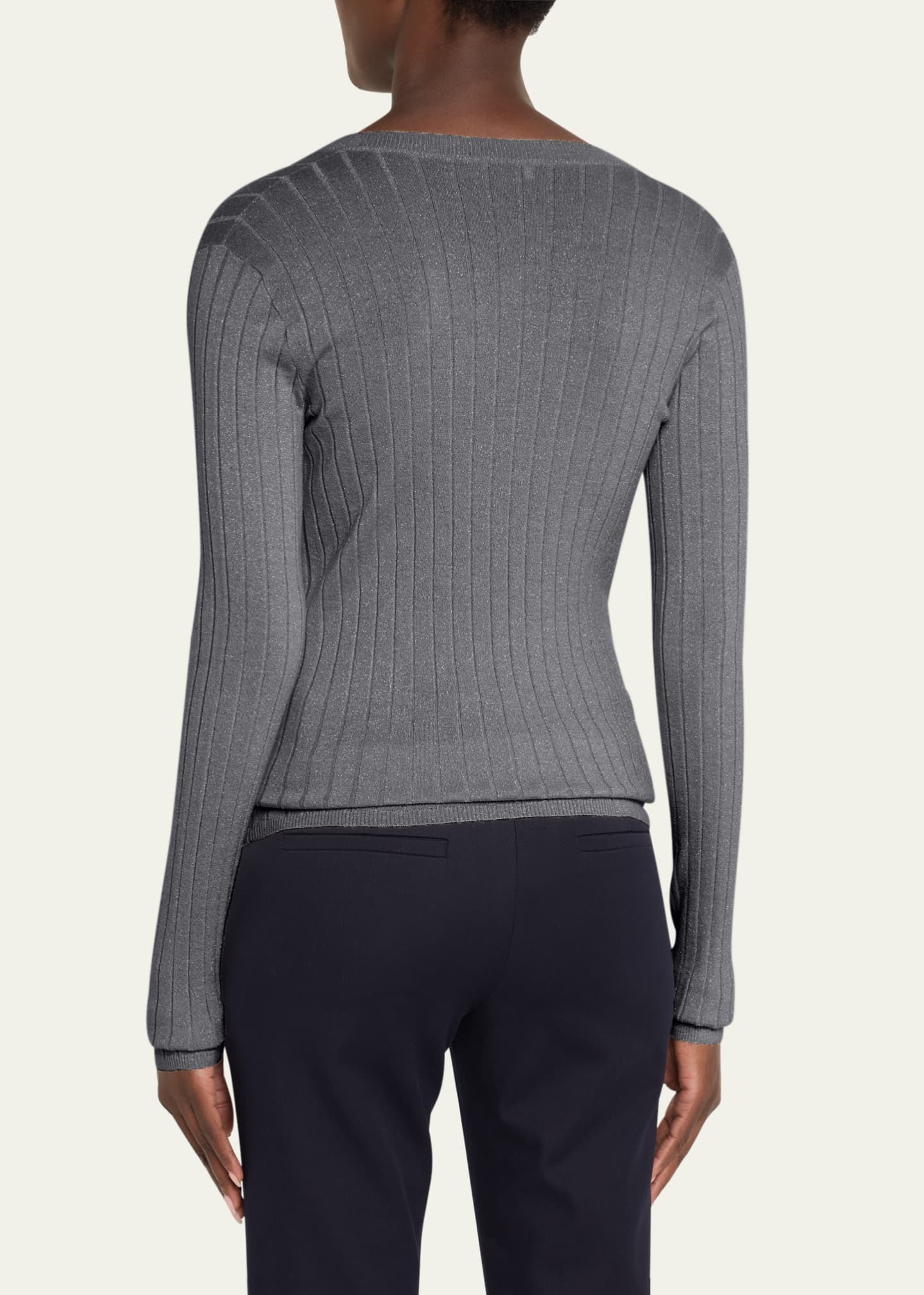 Brunello Cucinelli Cashmere-Blend Lurex Ribbed Knit Top Image 3 of 5