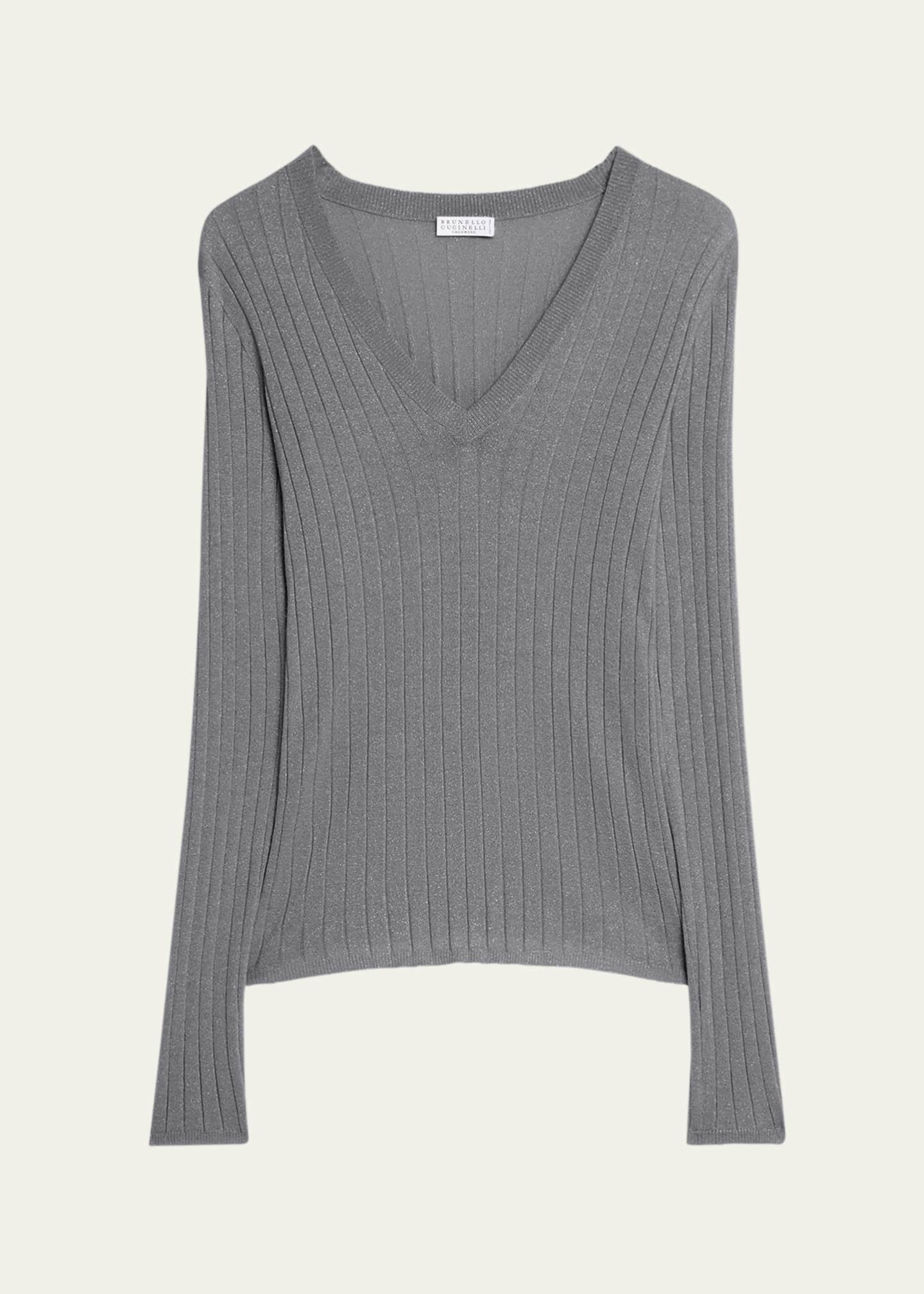 Brunello Cucinelli Cashmere-Blend Lurex Ribbed Knit Top Image 1 of 5