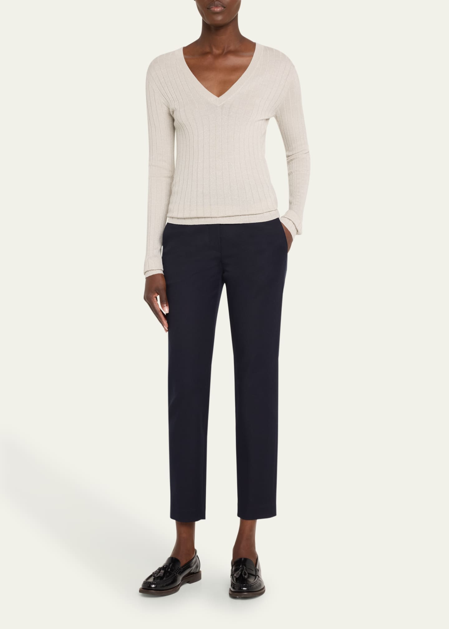 Brunello Cucinelli Cashmere-Blend Lurex Ribbed Knit Top Image 2 of 5