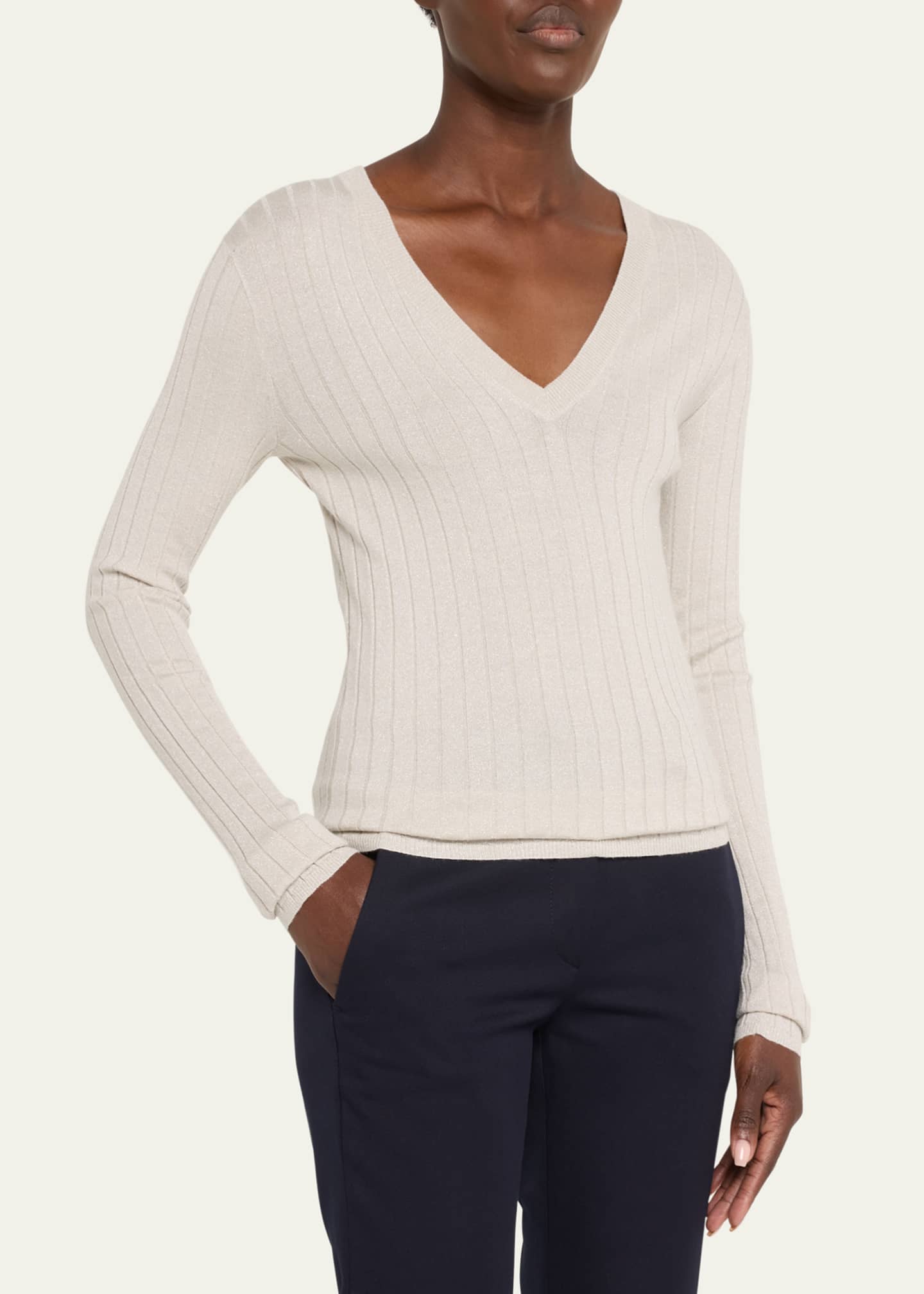 Brunello Cucinelli Cashmere-Blend Lurex Ribbed Knit Top Image 4 of 5
