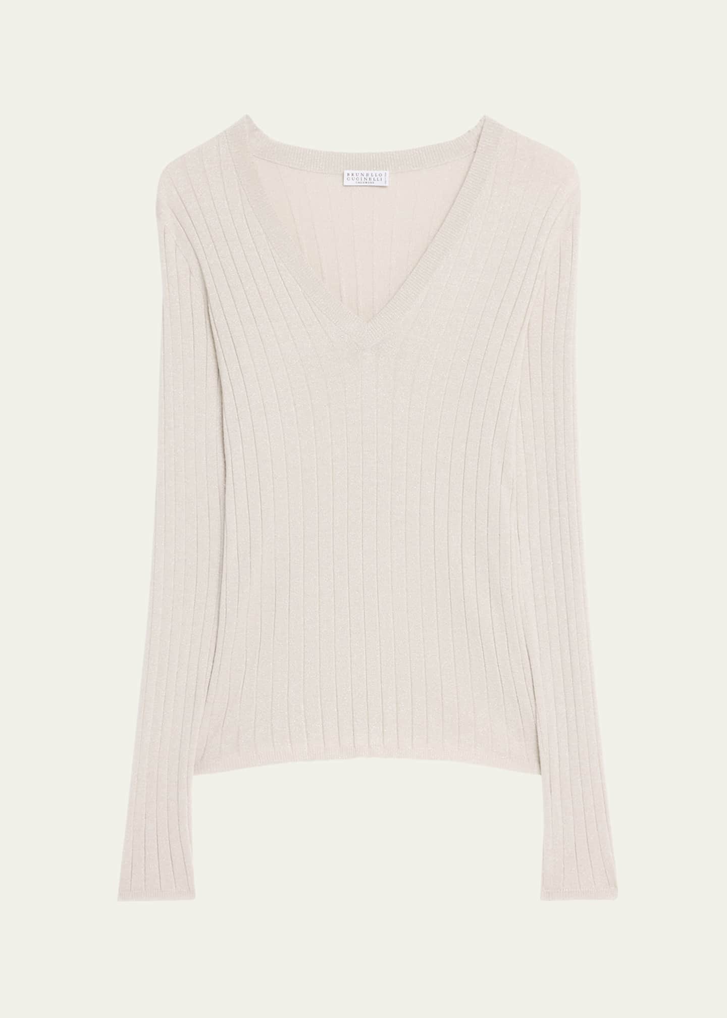 Brunello Cucinelli Cashmere-Blend Lurex Ribbed Knit Top Image 1 of 5