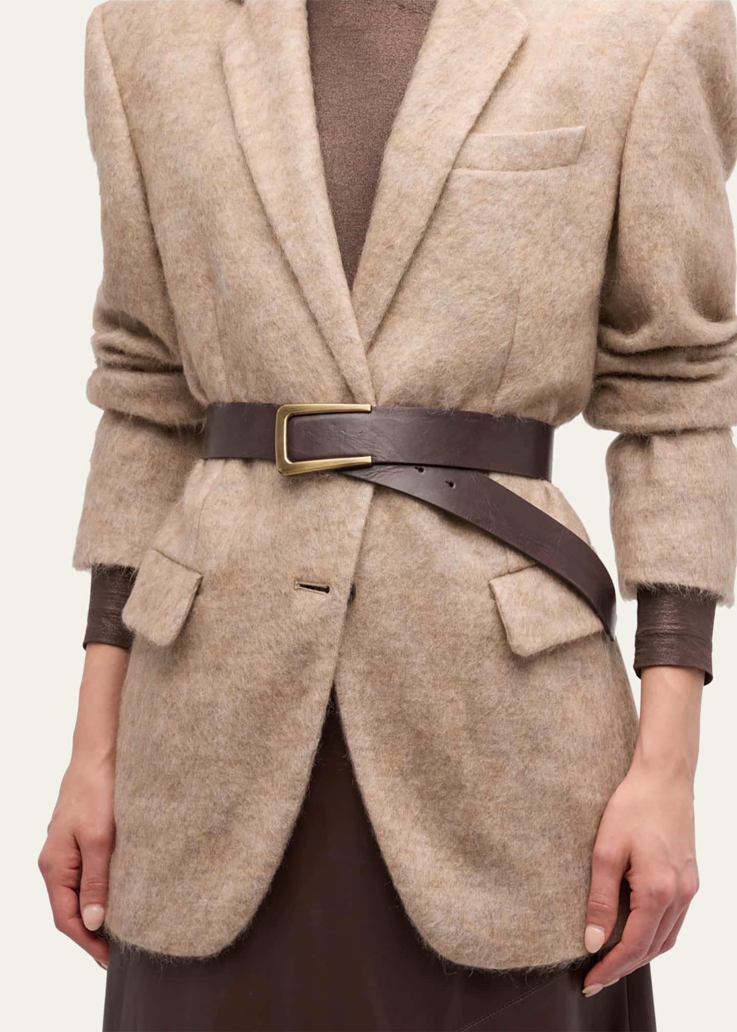 Brunello Cucinelli Logo Frame Vintage Effect Leather Belt Image 2 of 2