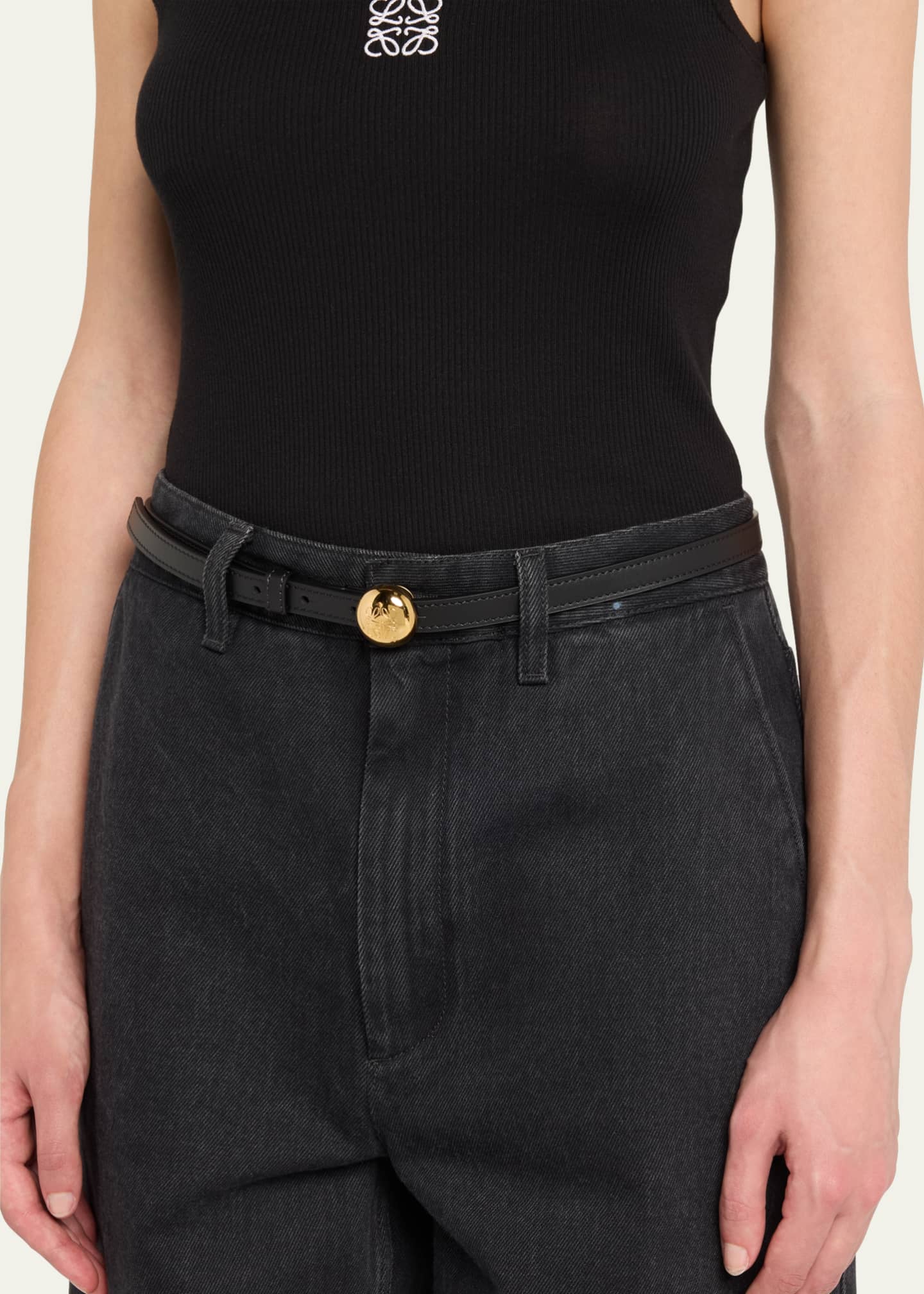 Smooth Leather Skinny Belt