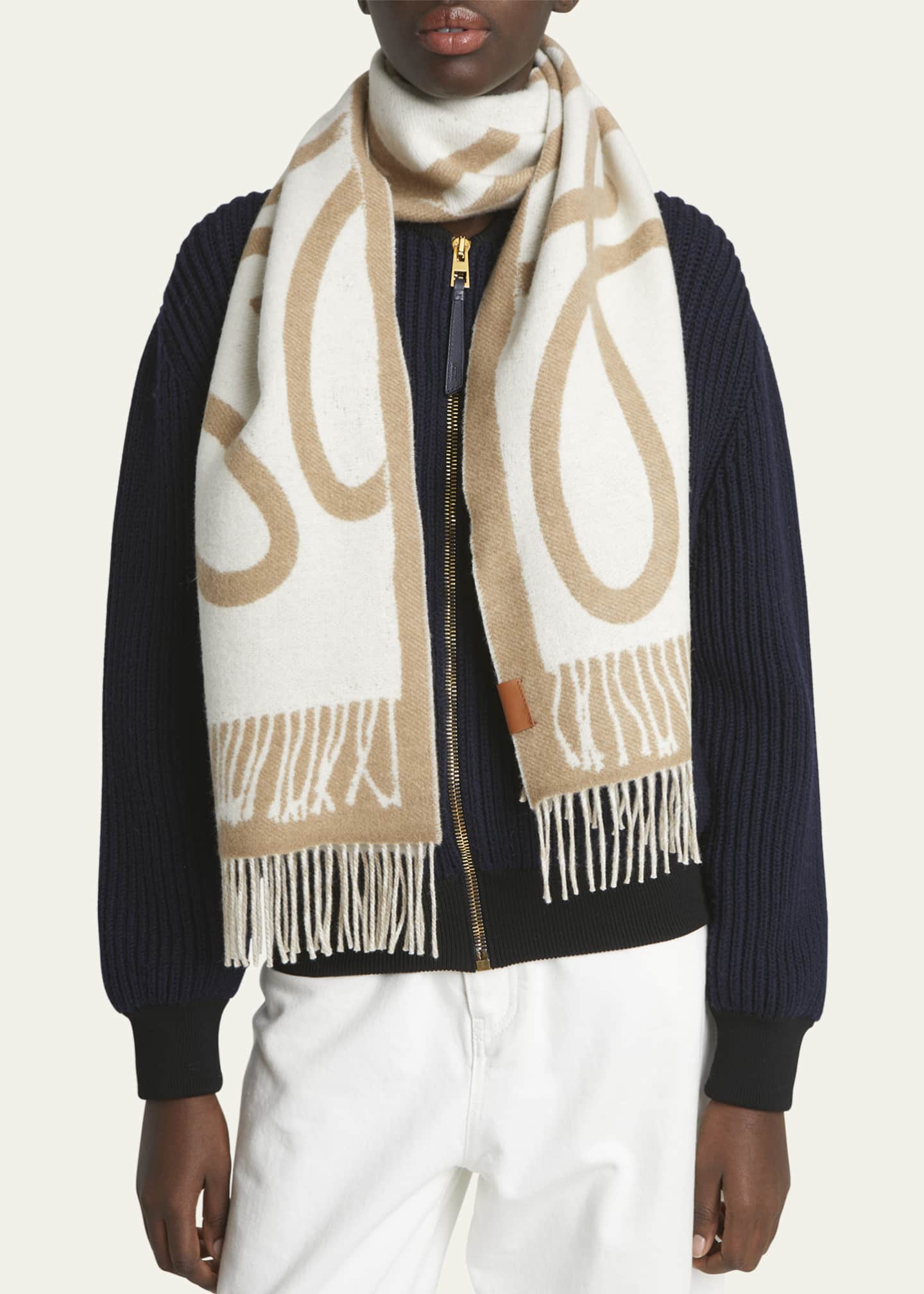 Loewe Anagram Scarf Print Wool & Cashmere Scarf Image 3 of 4