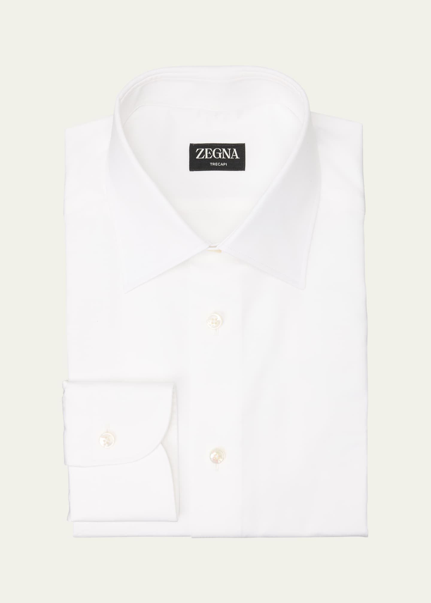 ZEGNA Men's Trecapi Cotton Micro-Herringbone Dress Shirt Image 1 of 2