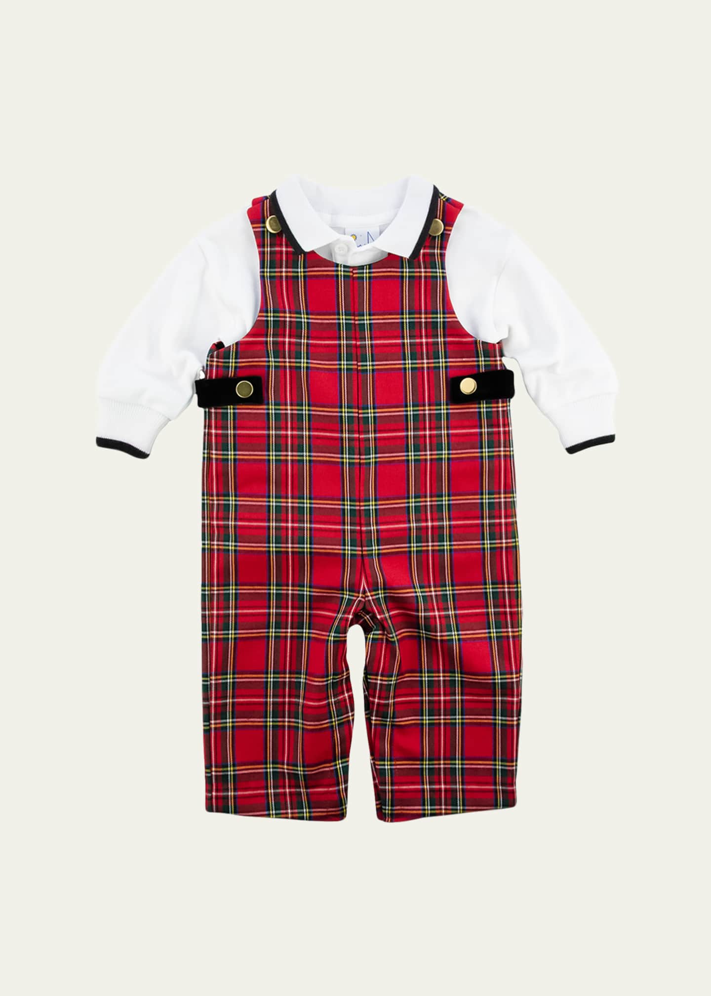 Florence Eiseman Girl's Tartan Plaid Jumpsuit & Polo, Size 6M-24M
