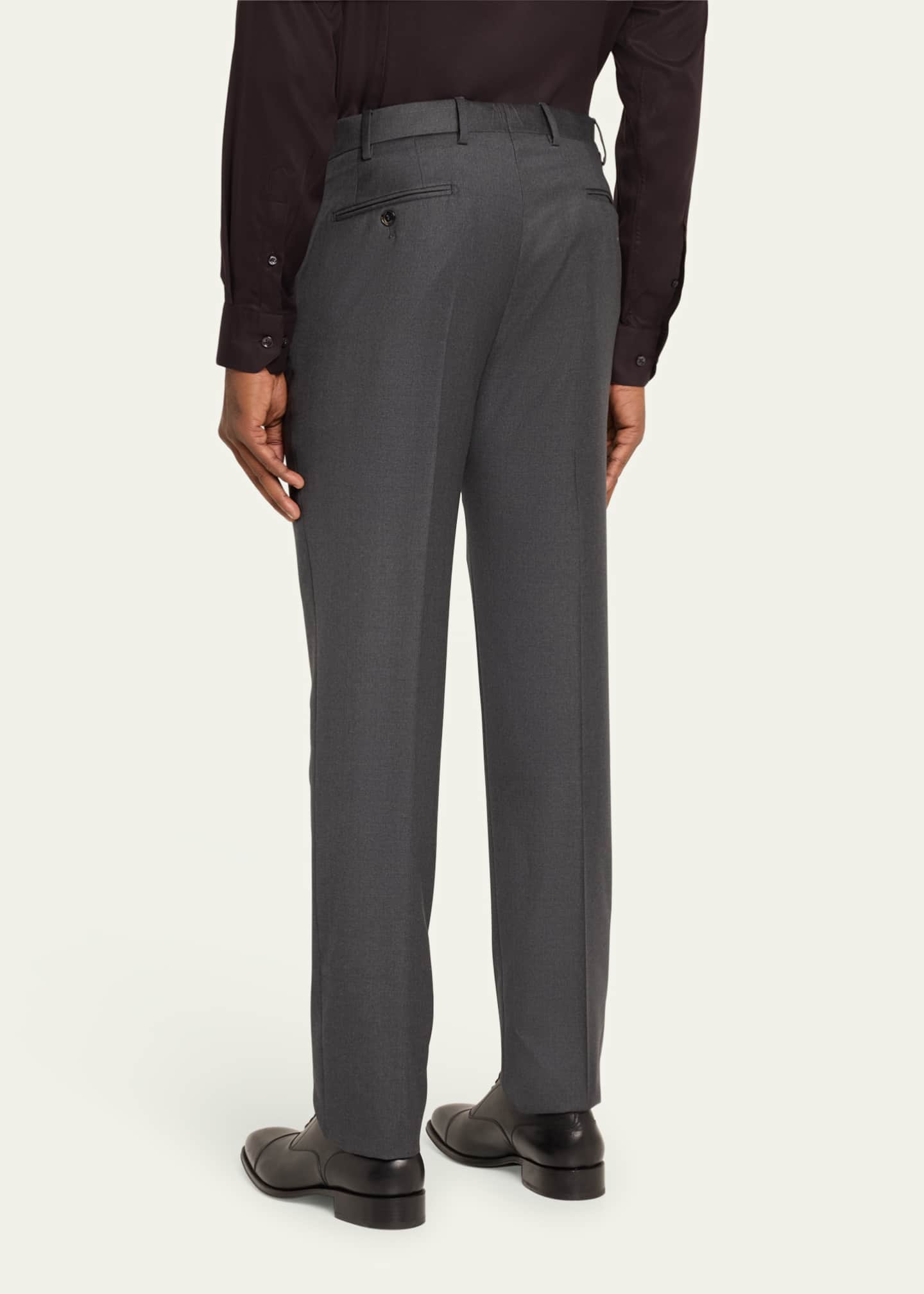 Giorgio Armani Men's Solid Wool Flat-Front Trousers Image 3 of 5