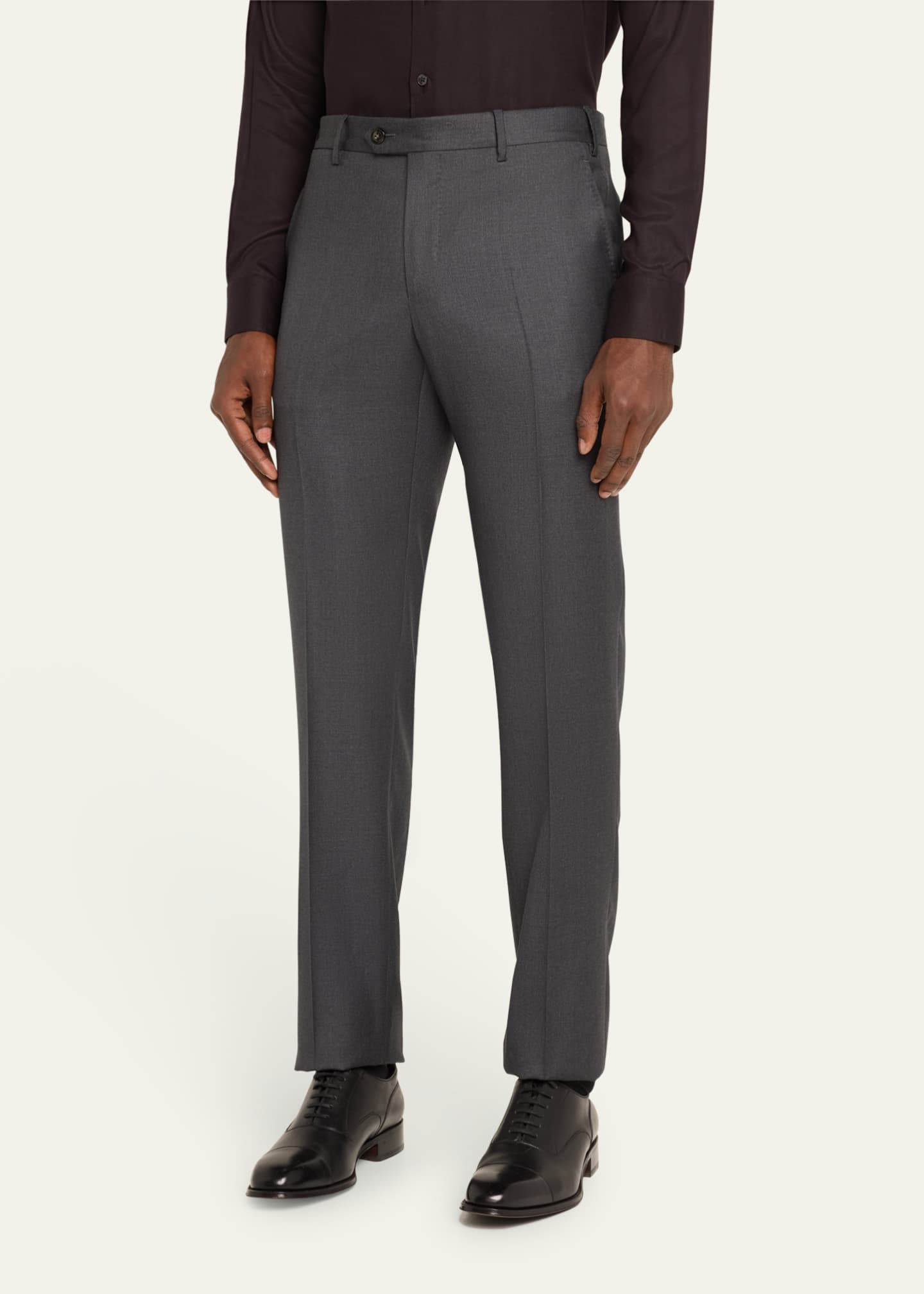 Giorgio Armani Men's Solid Wool Flat-Front Trousers Image 4 of 5