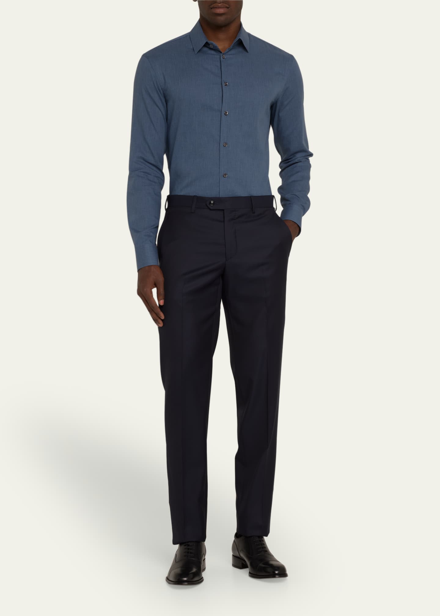 Giorgio Armani Men's Solid Wool Flat-Front Trousers Image 2 of 5