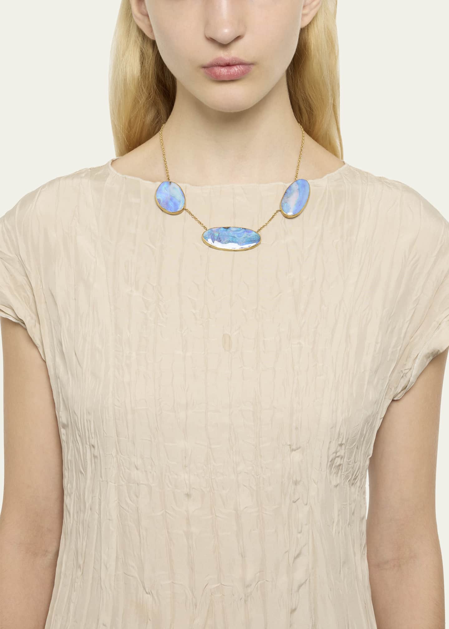 JUDY GEIB 18K Gold and Silver Triple Boulder Opal Disk Necklace with 22K Yellow Gold Details, 18"L Image 2 of 4