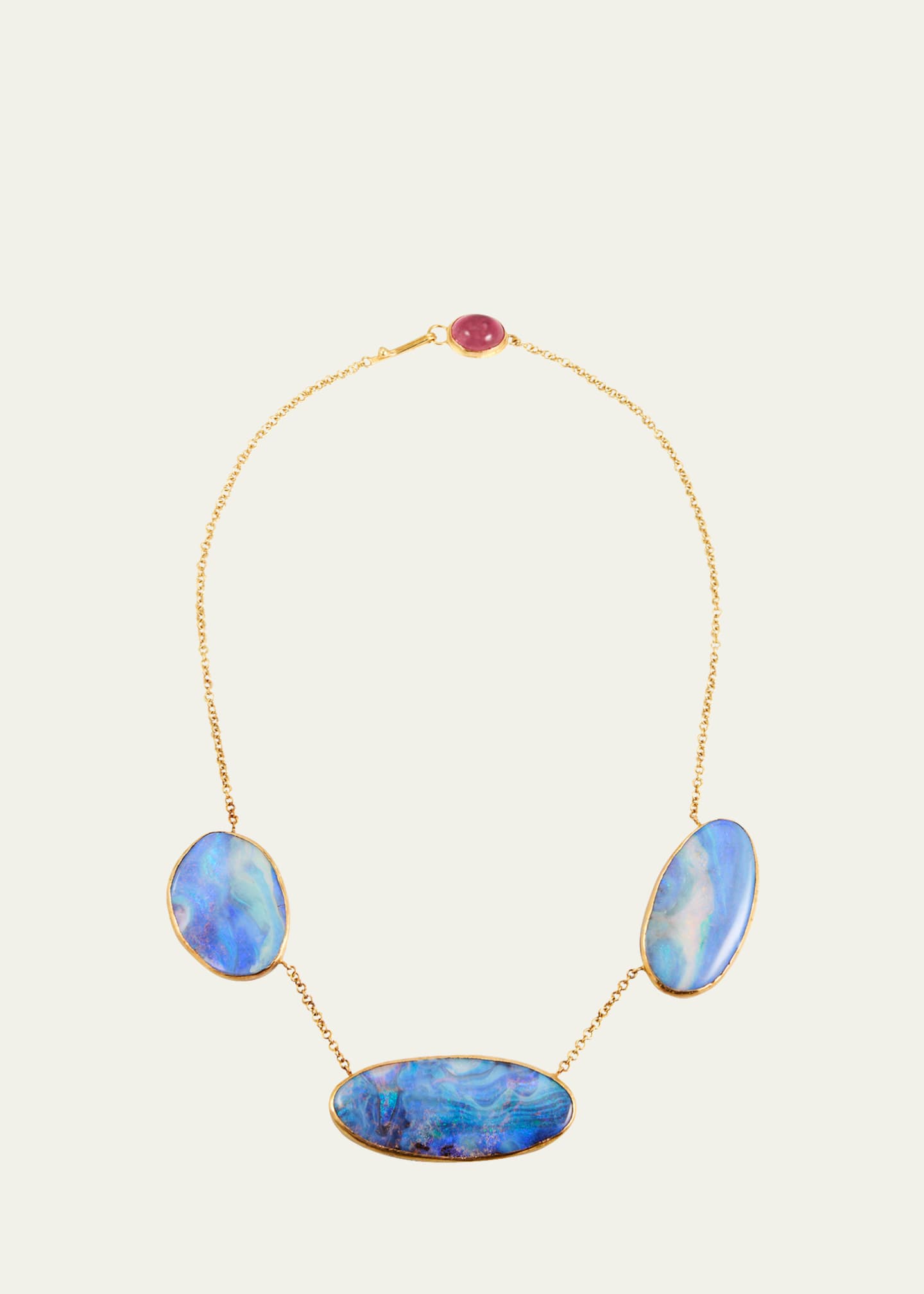 JUDY GEIB 18K Gold and Silver Triple Boulder Opal Disk Necklace with 22K Yellow Gold Details, 18"L Image 1 of 4