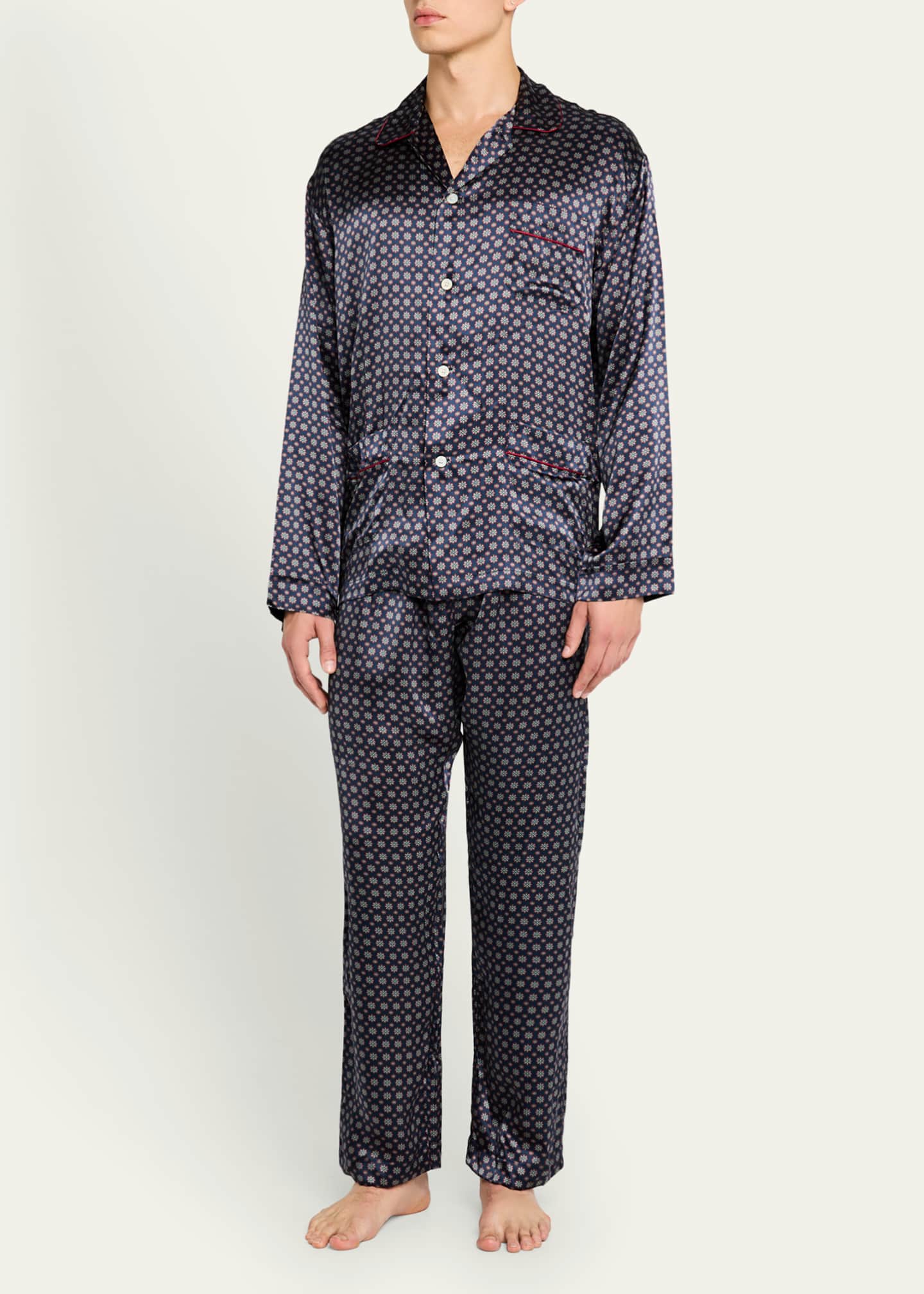 Emanuele Maffeis Men's Silk Medallion Long Pajama Set Image 2 of 5