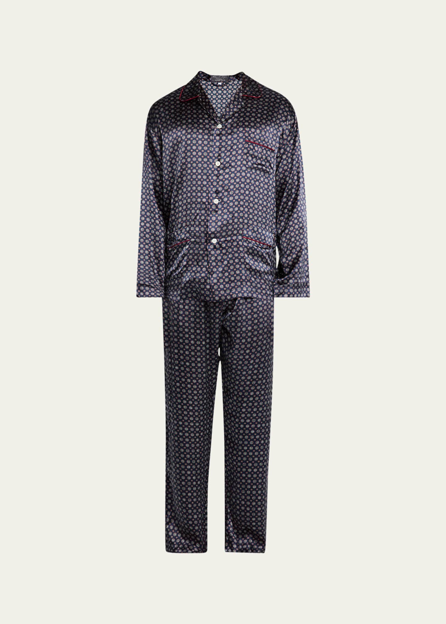 Emanuele Maffeis Men's Silk Medallion Long Pajama Set Image 1 of 5