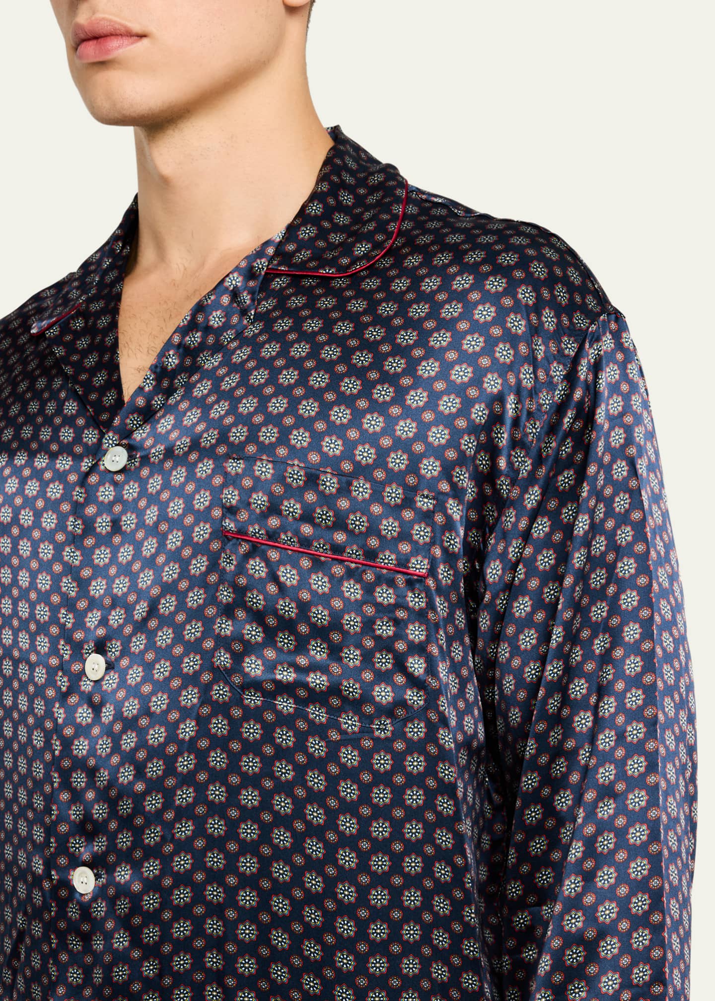 Emanuele Maffeis Men's Silk Medallion Long Pajama Set Image 5 of 5