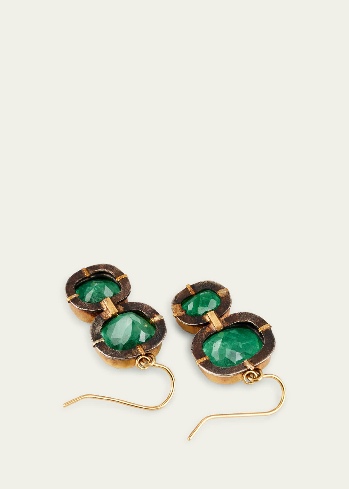 JUDY GEIB Yellow Gold Cushion Cut Colombian Emerald Double Drop Earrings Image 4 of 4