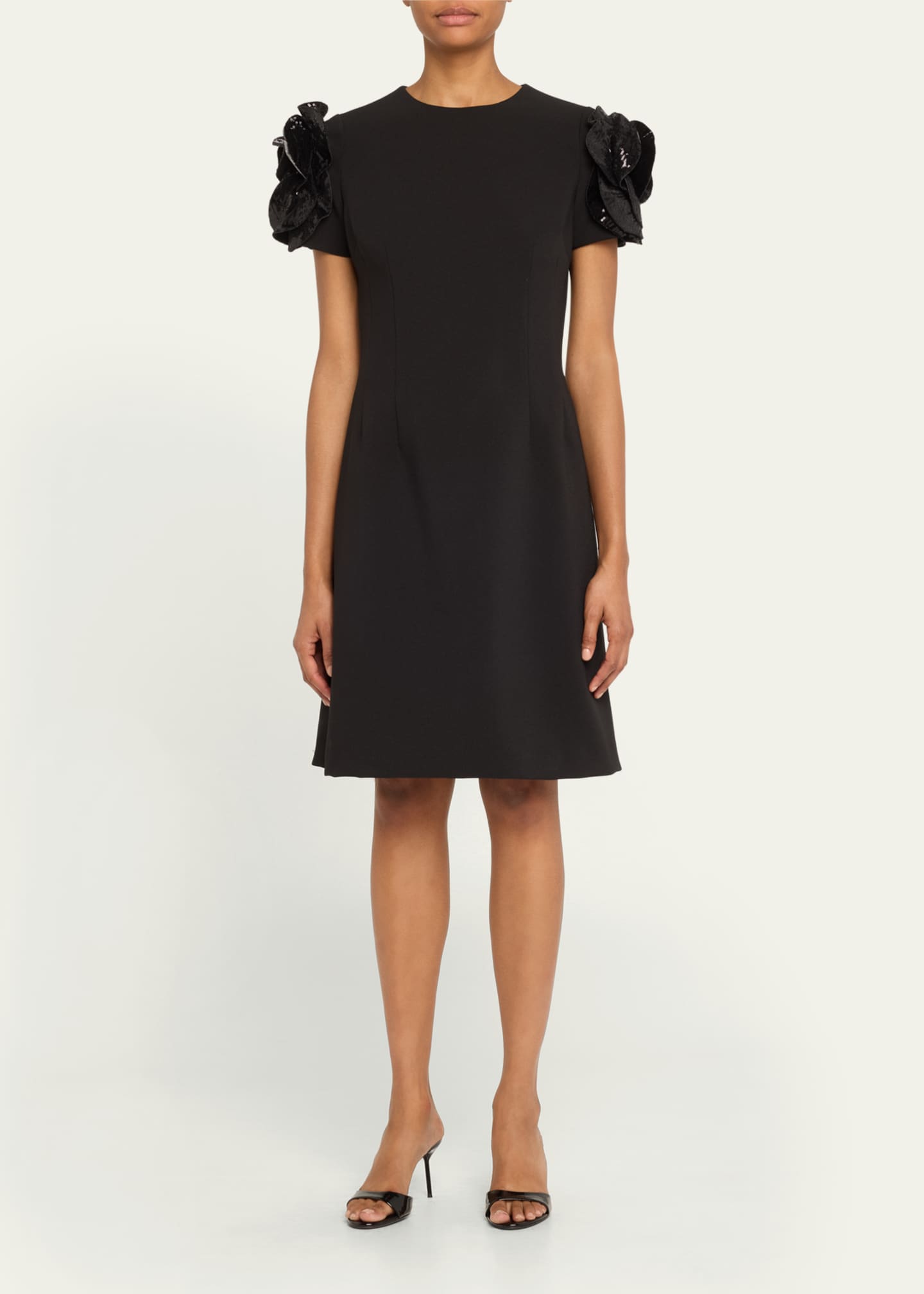 Floral Applique Stretch Crepe Dress