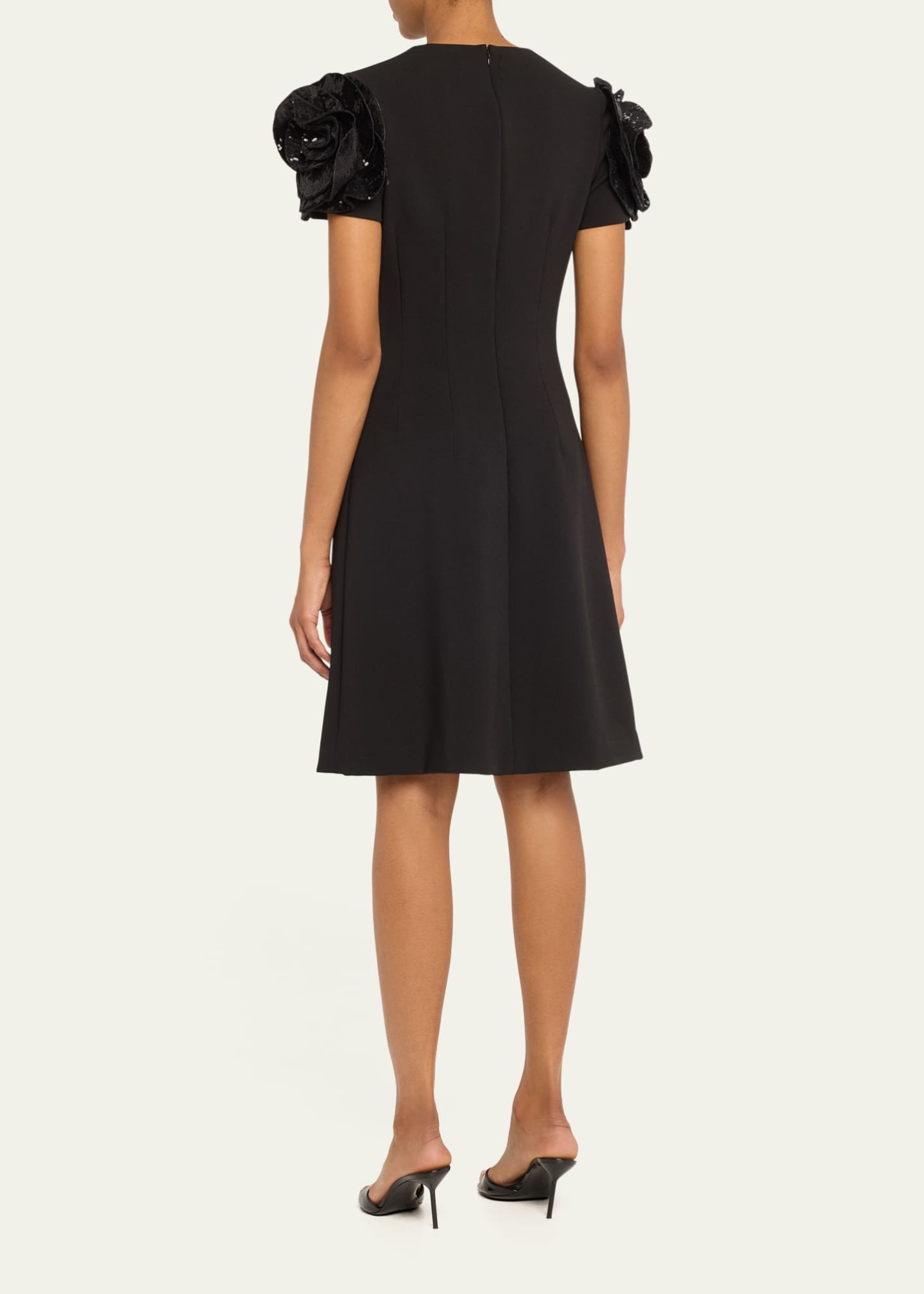Floral Applique Stretch Crepe Dress