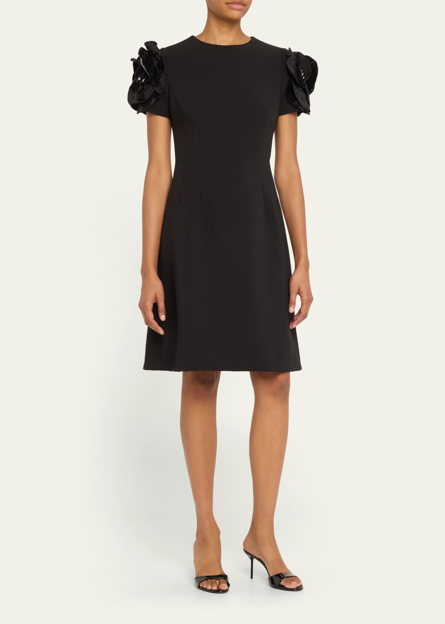 Floral Applique Stretch Crepe Dress
