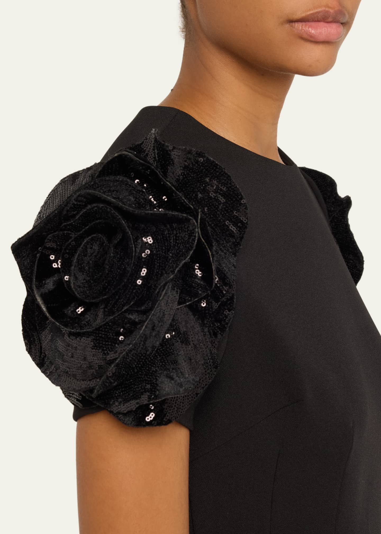 Floral Applique Stretch Crepe Dress