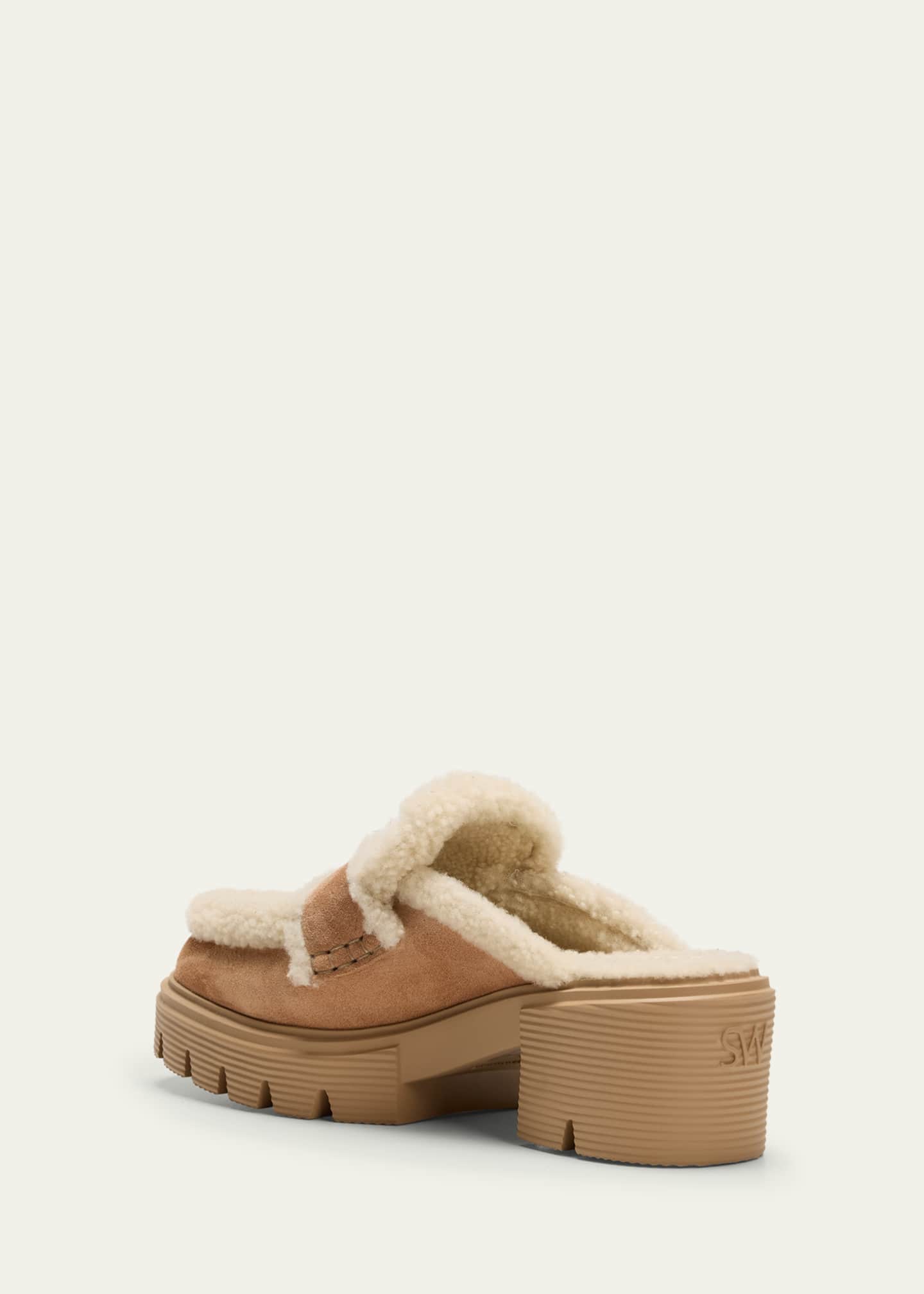 Stuart Weitzman Lennox Suede Shearling Loafer Mules Image 2 of 3