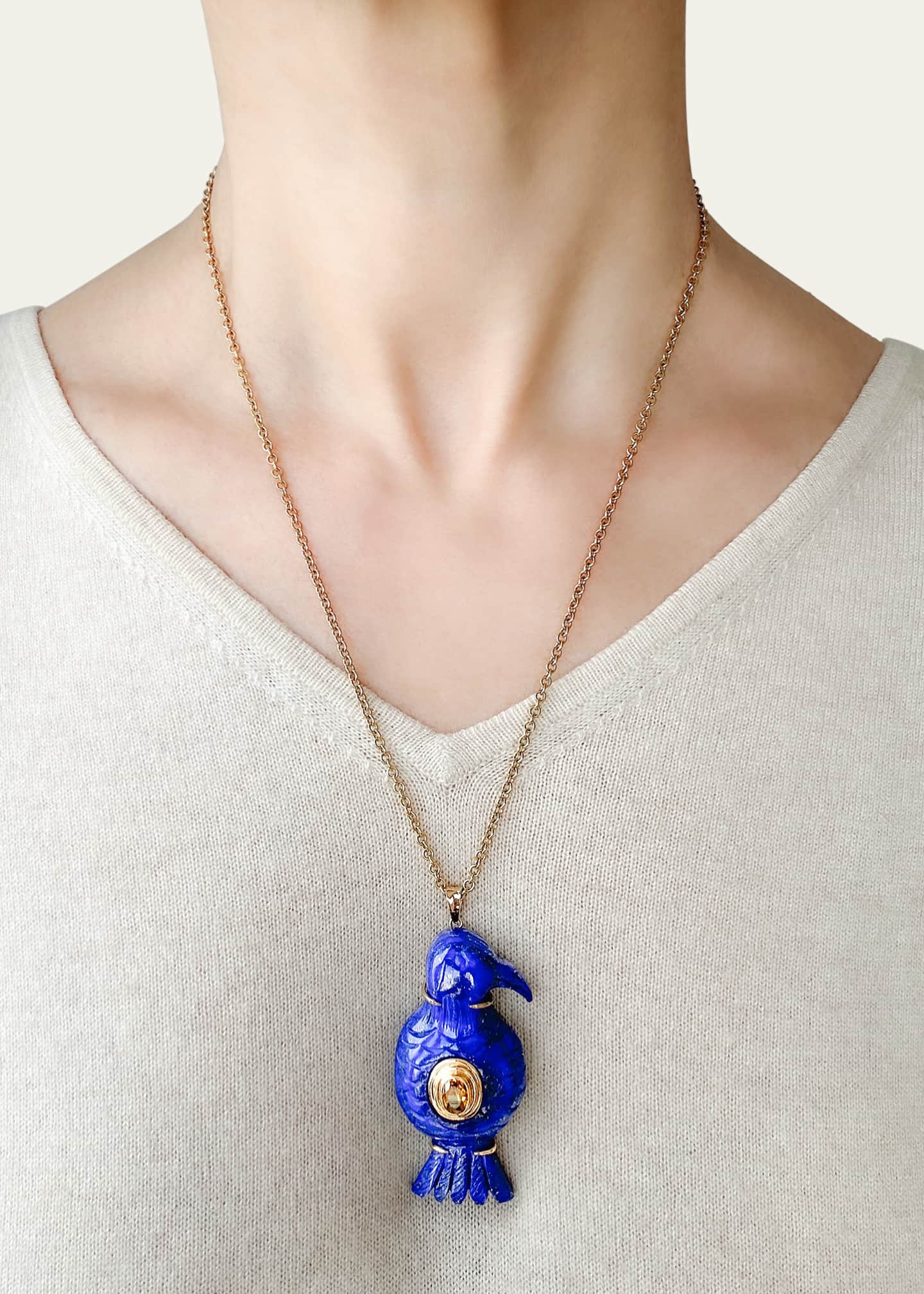 Haute Victoire One Of A Kind Lapis Lazuli Bird and Citrine Necklace, 22"L Image 2 of 2