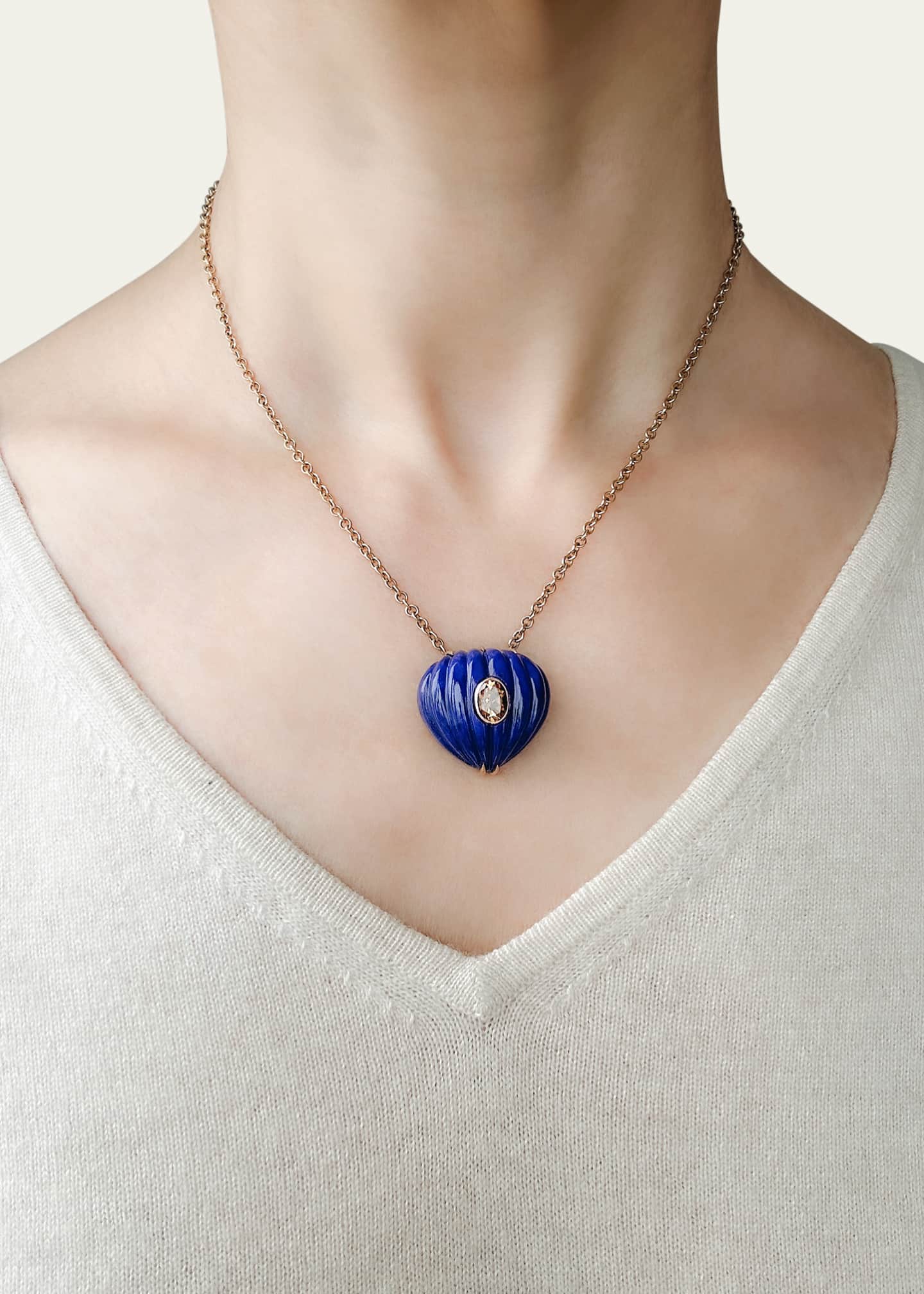 Haute Victoire Lapis Lazuli and Citrine Carved Heart Necklace, 15"L Image 2 of 2