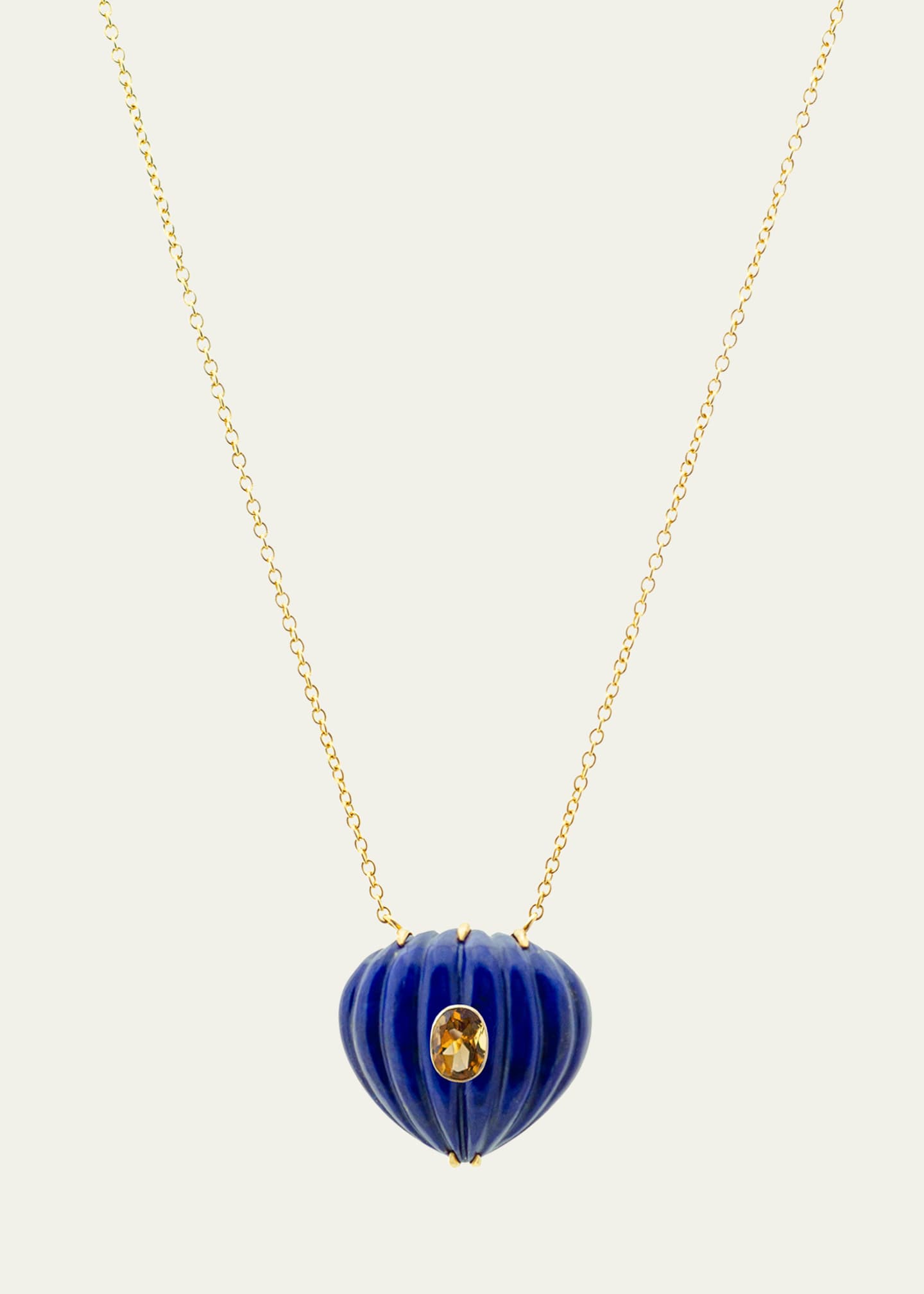 Haute Victoire Lapis Lazuli and Citrine Carved Heart Necklace, 15"L Image 1 of 2