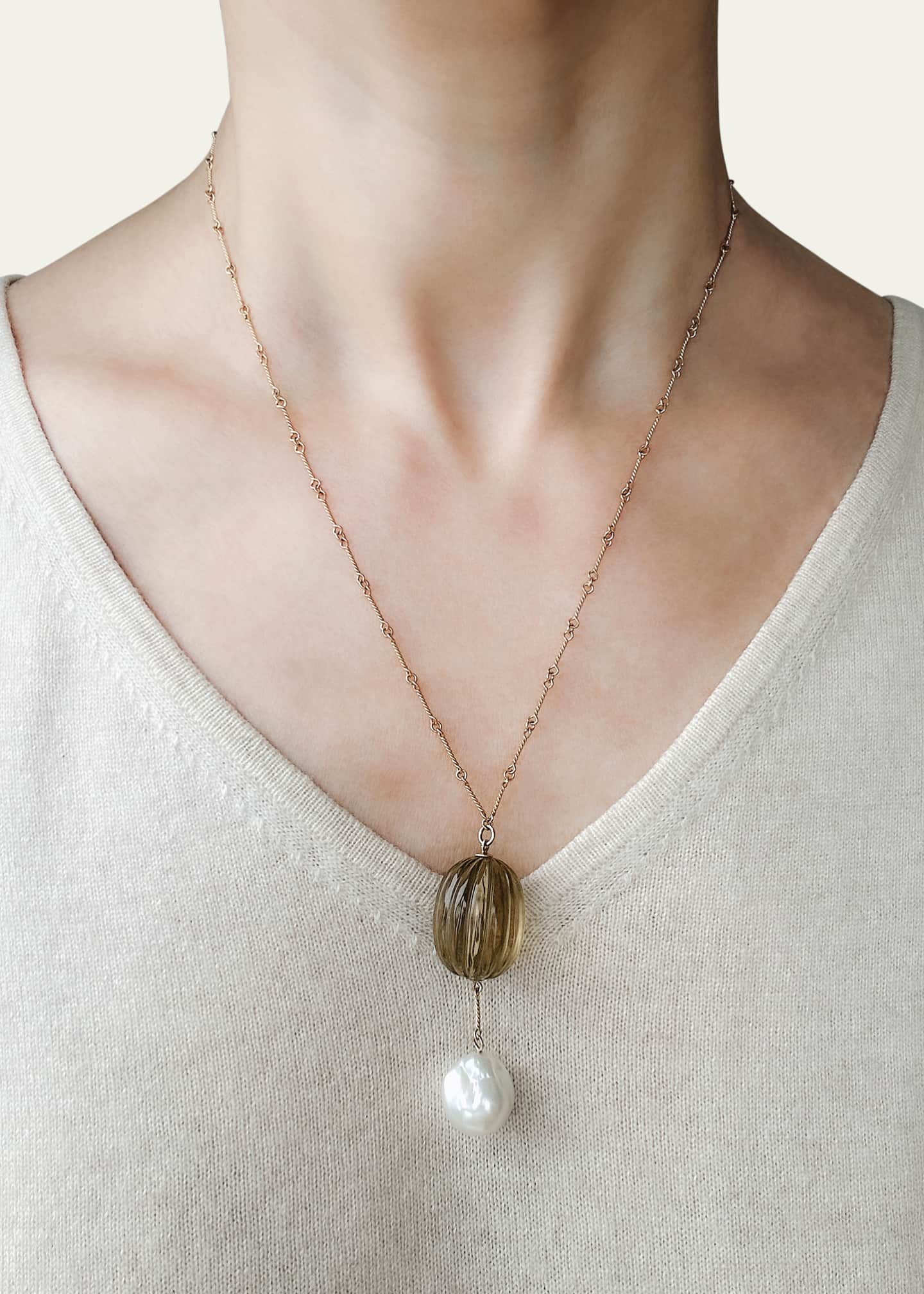 Haute Victoire One Of A Kind Citrine and Pearl Necklace, 19"L Image 2 of 2