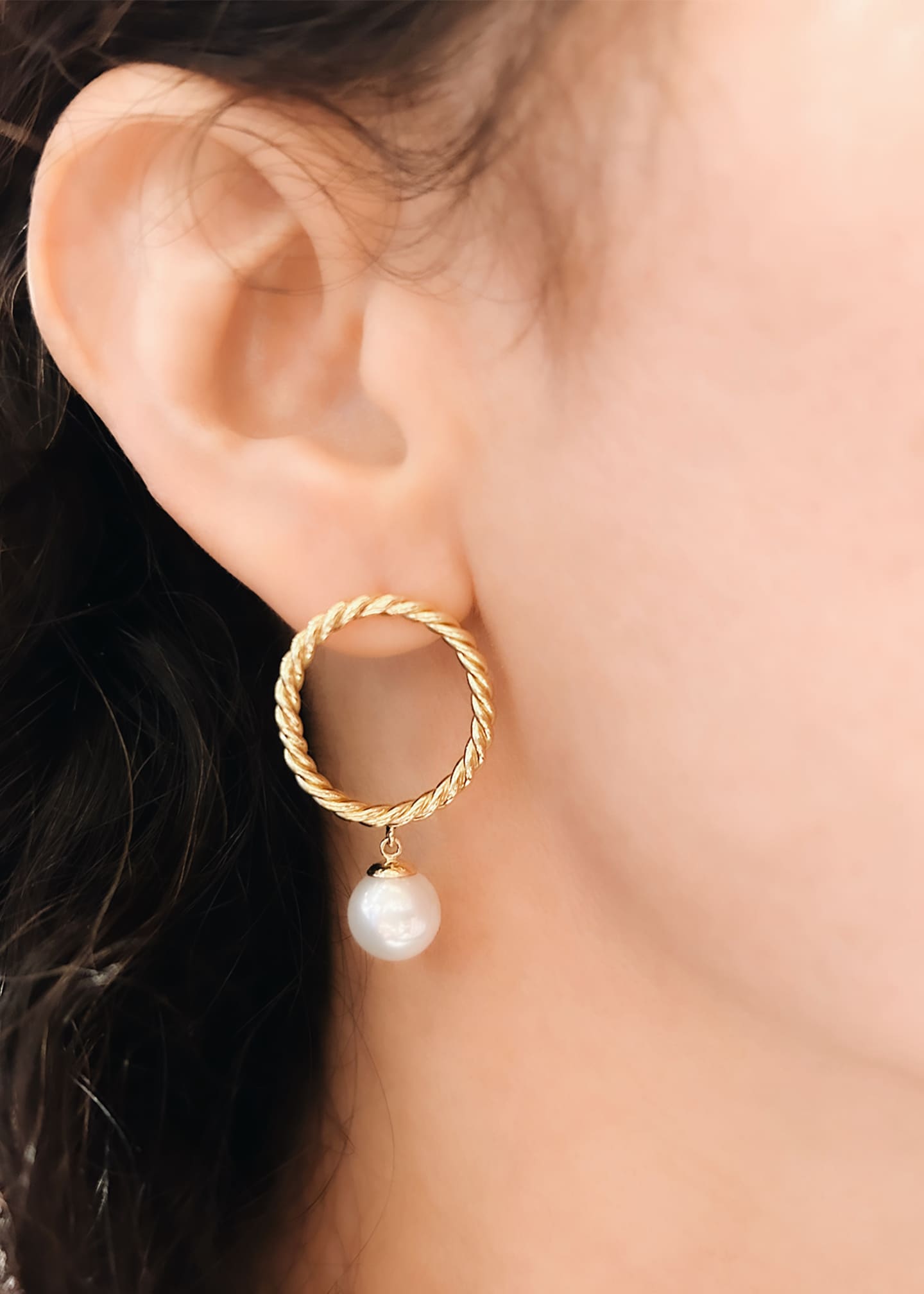 Haute Victoire Akoya Pearl Hand-Twisted 18K Yellow Gold Earrings Image 2 of 2