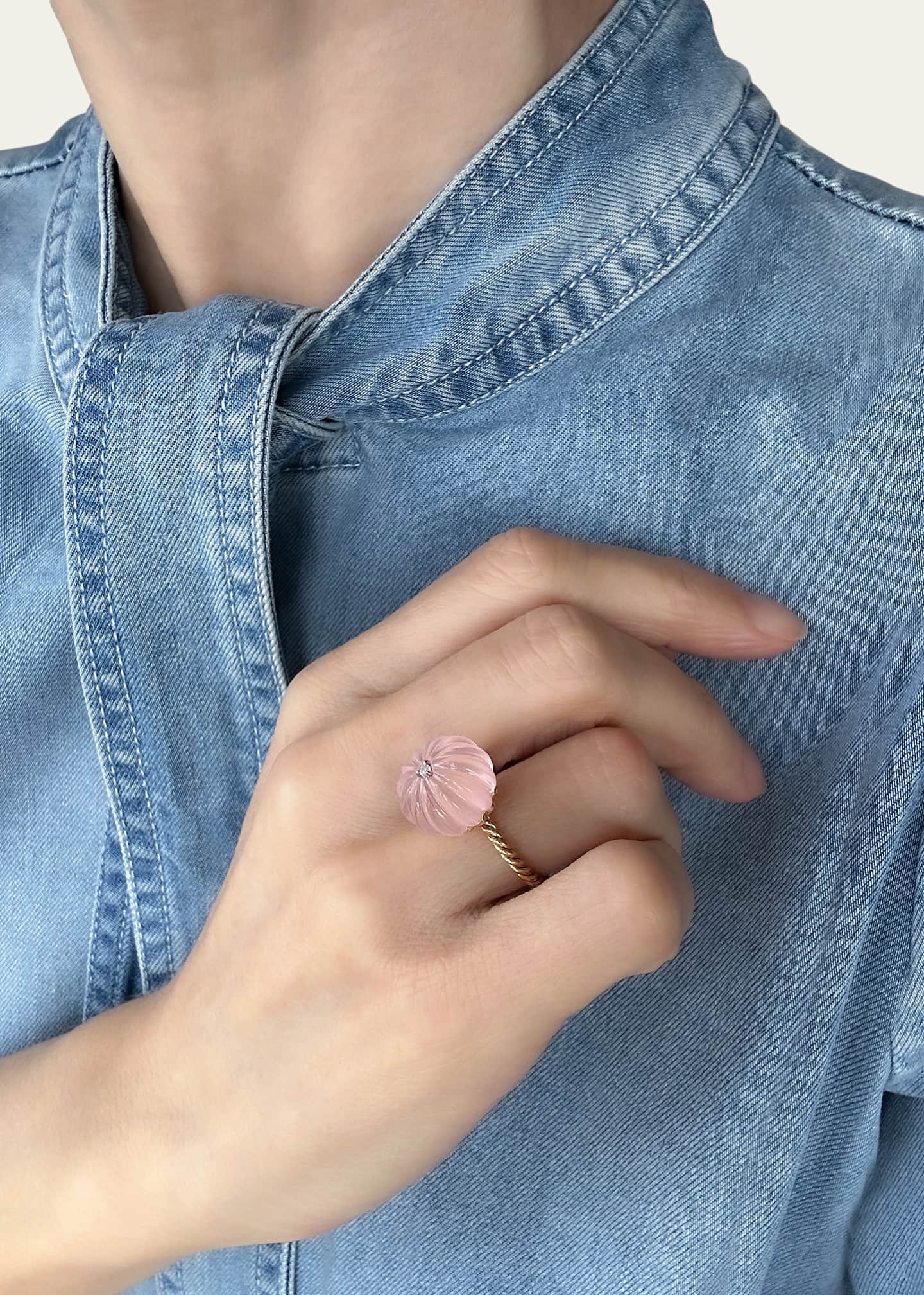 Haute Victoire Venus Rose Quartz Diamond Ring, Size 6.25 Image 2 of 2