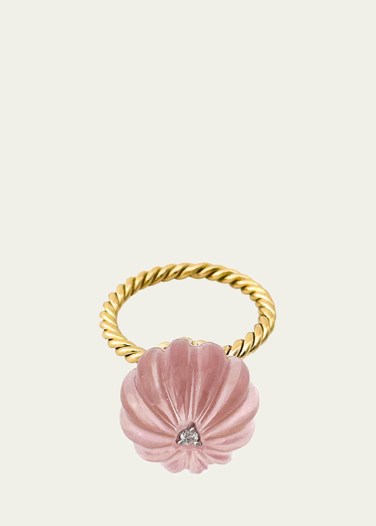 Haute Victoire Venus Rose Quartz Diamond Ring, Size 6.25 Image 1 of 2