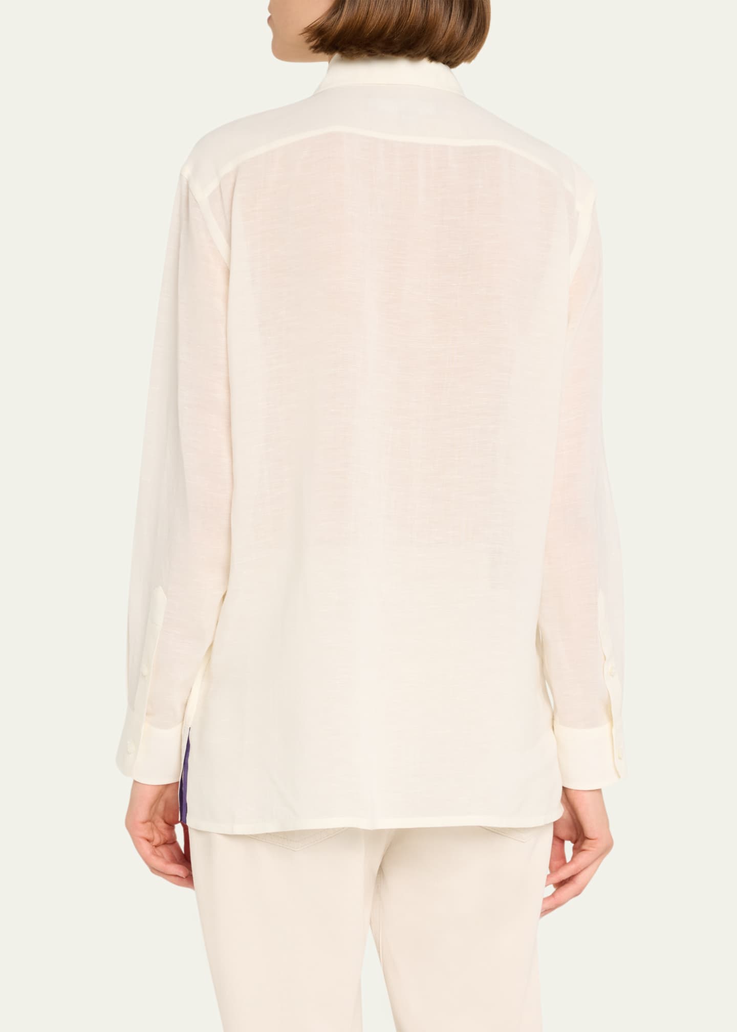 Ralph Lauren Collection Capri Button Down Linen Voile Shirt Image 3 of 5