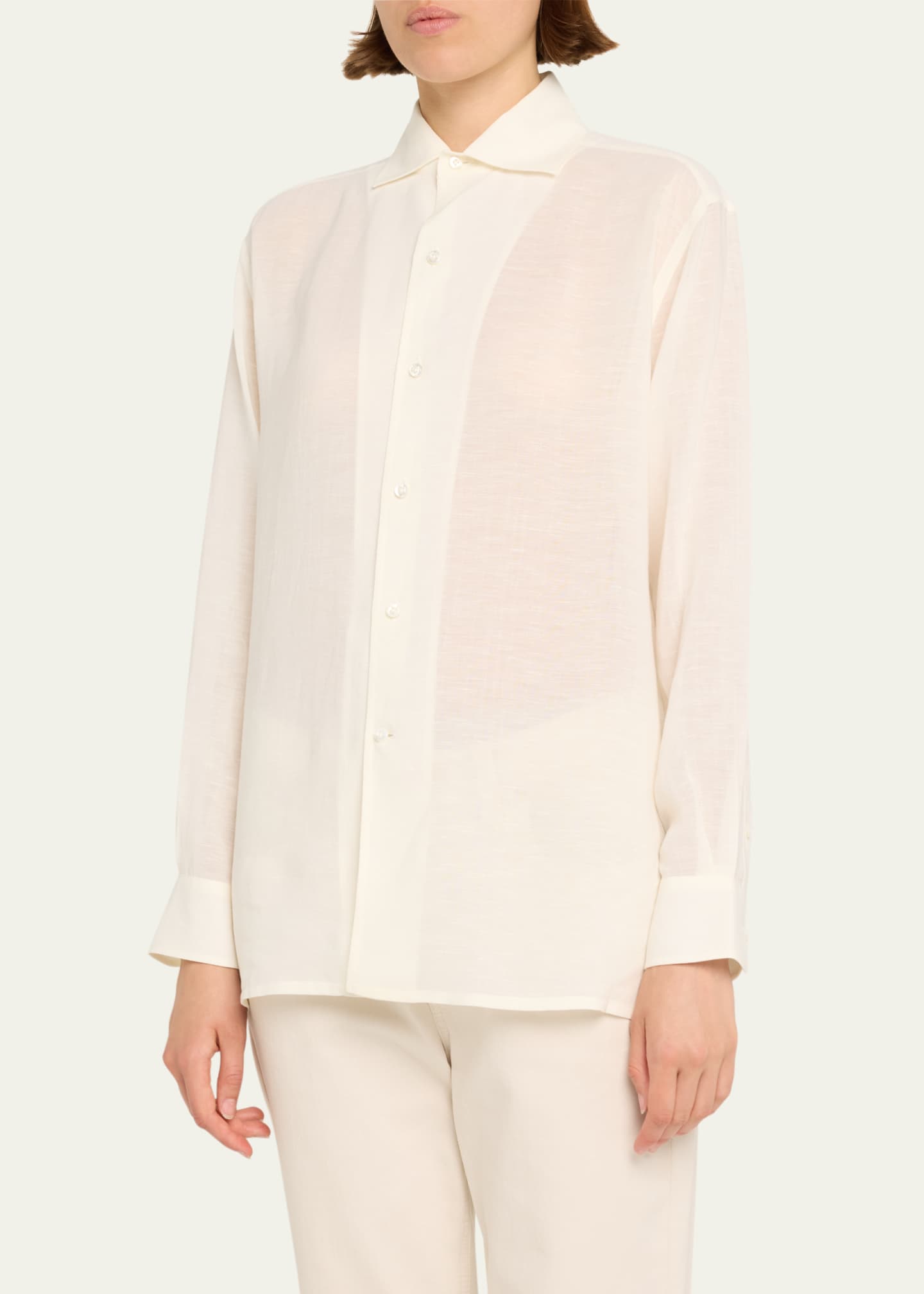 Ralph Lauren Collection Capri Button Down Linen Voile Shirt Image 4 of 5