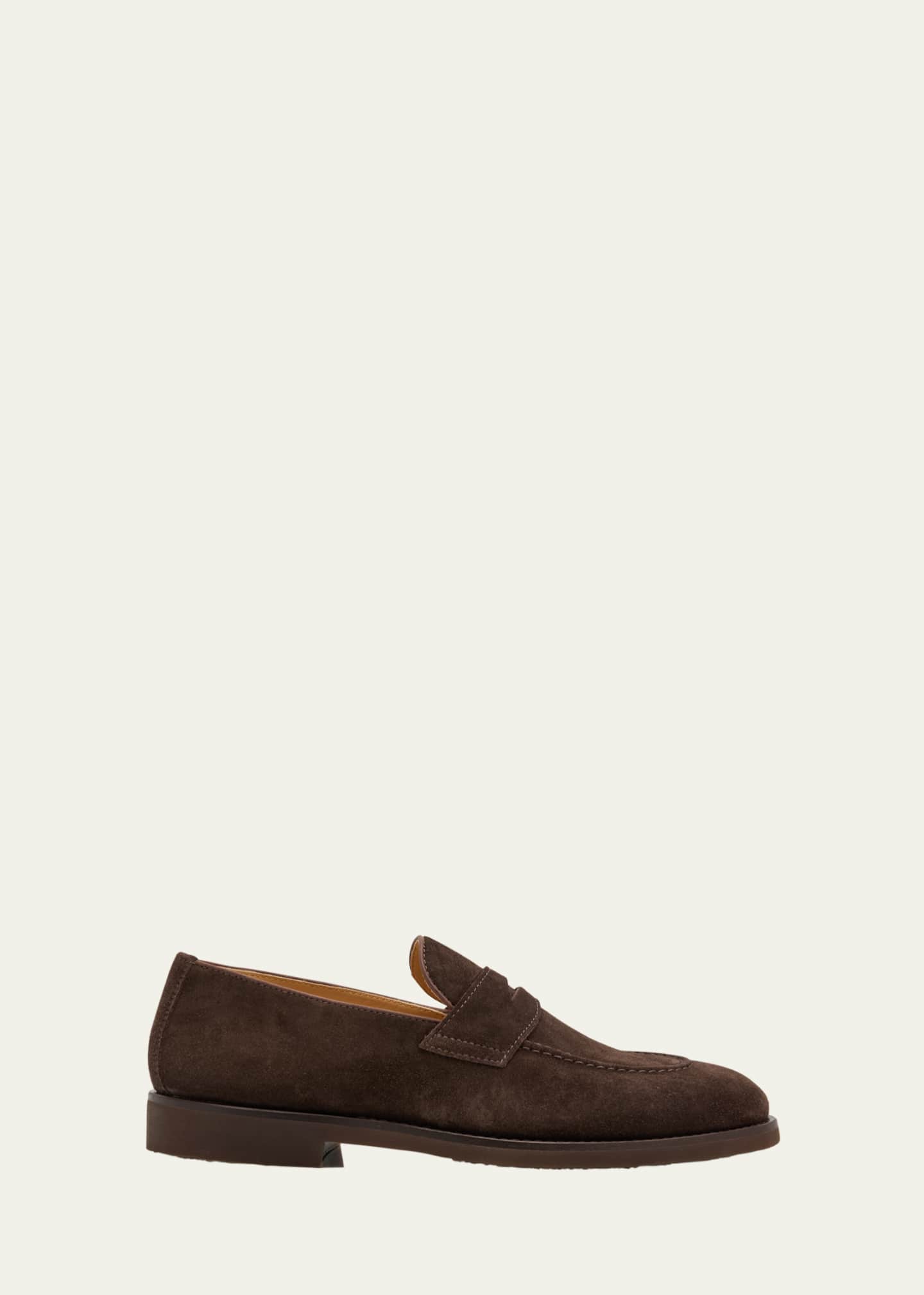 Brunello Cucinelli Men's Flex-Sole Suede Penny Loafers Image 1 of 3