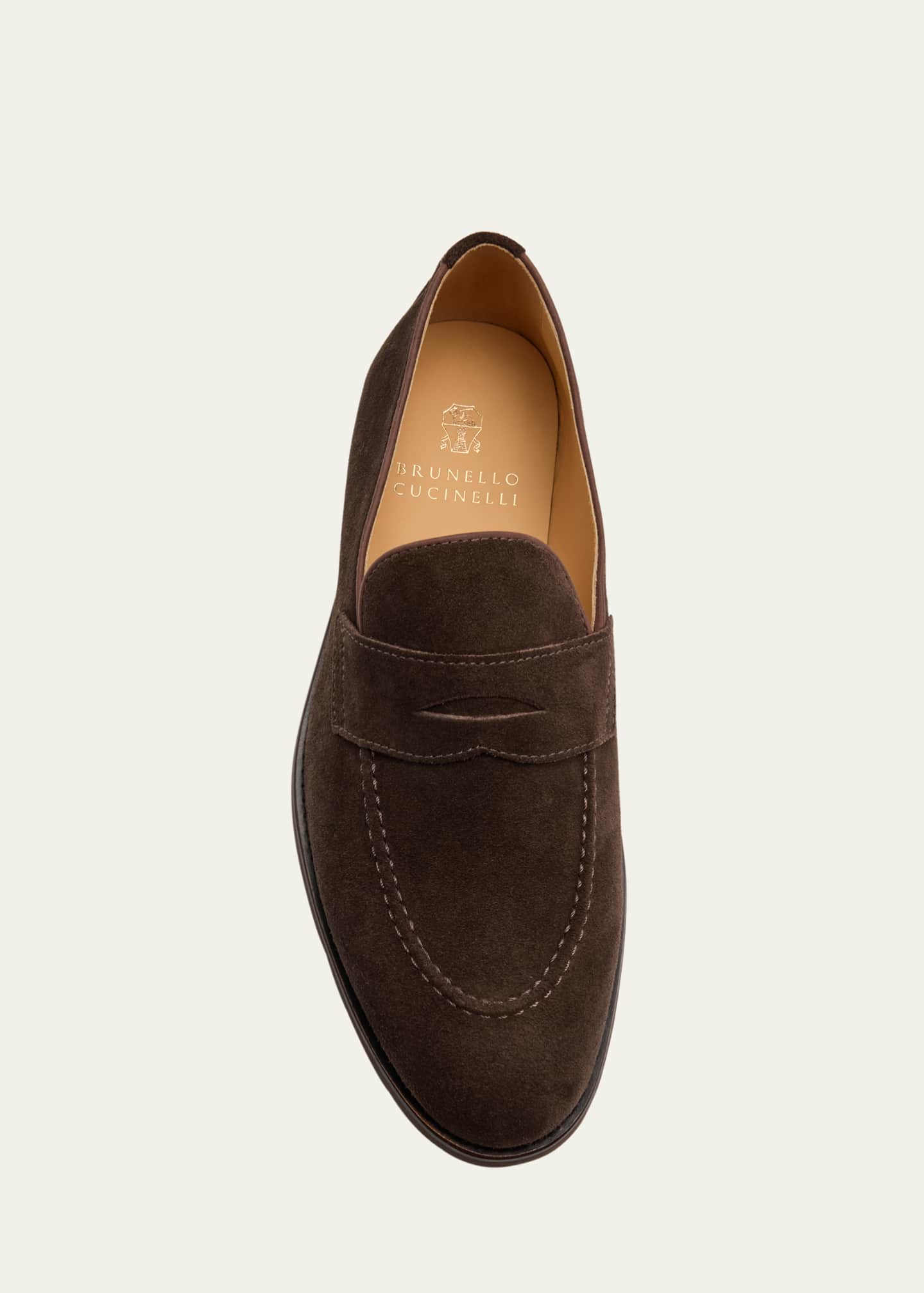 Brunello Cucinelli Men's Flex-Sole Suede Penny Loafers Image 3 of 3