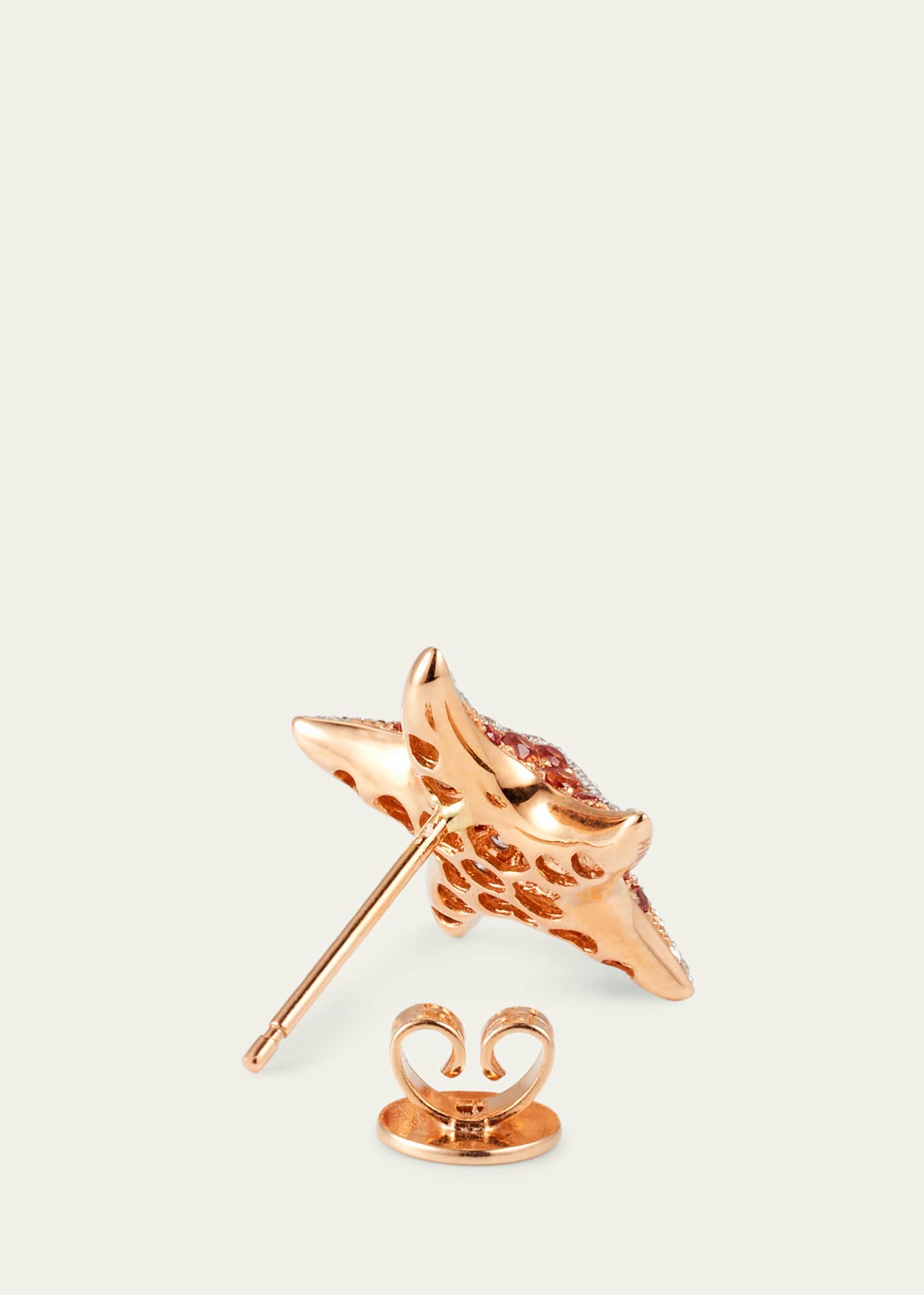 Mio Harutaka 18K Rose and White Gold Sea Star Earring with Orange Sapphire and Diamonds, Single Image 4 of 4