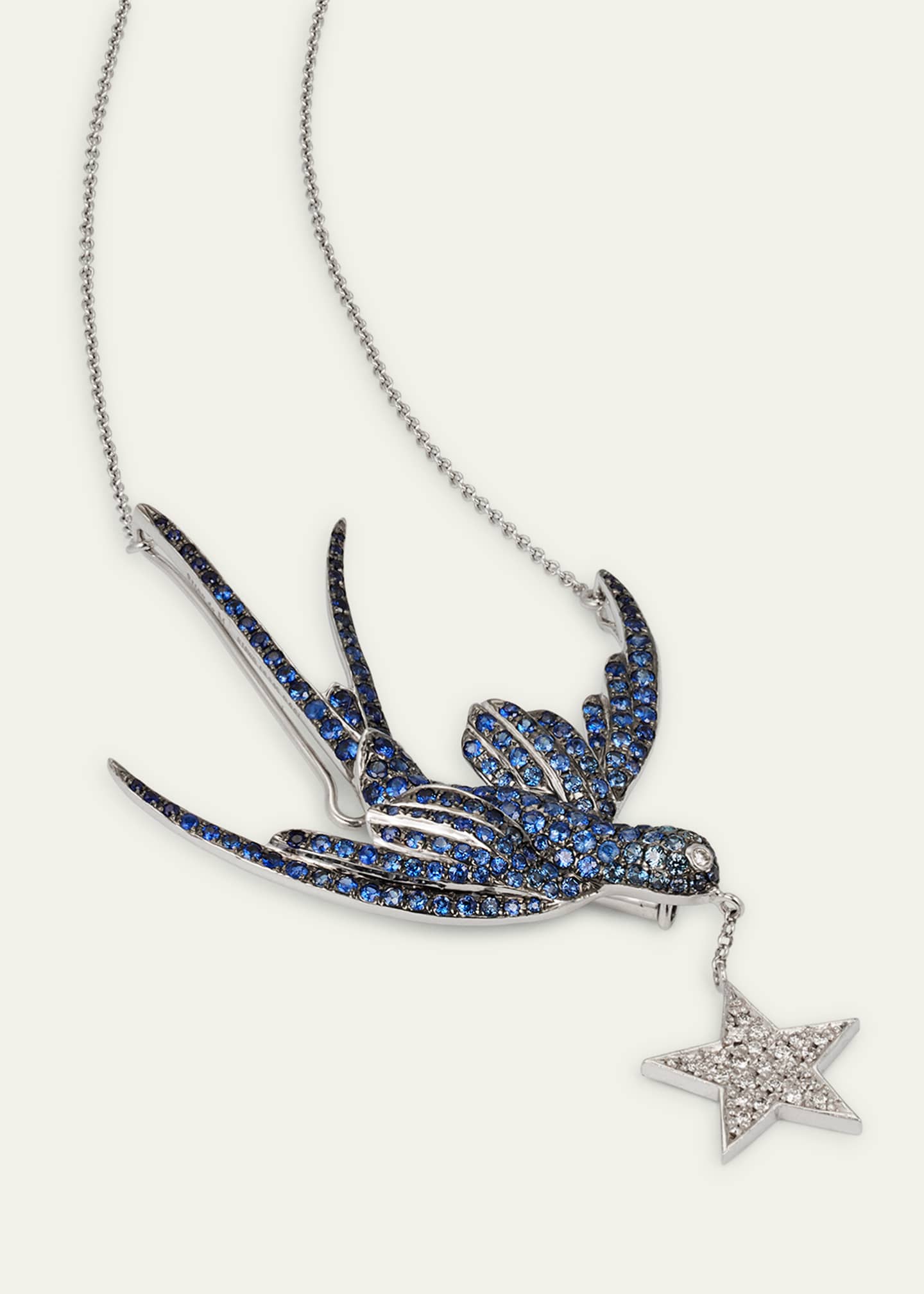 Mio Harutaka 18K White Gold Swallow Necklace with Blue Sapphire and Diamonds Image 3 of 4