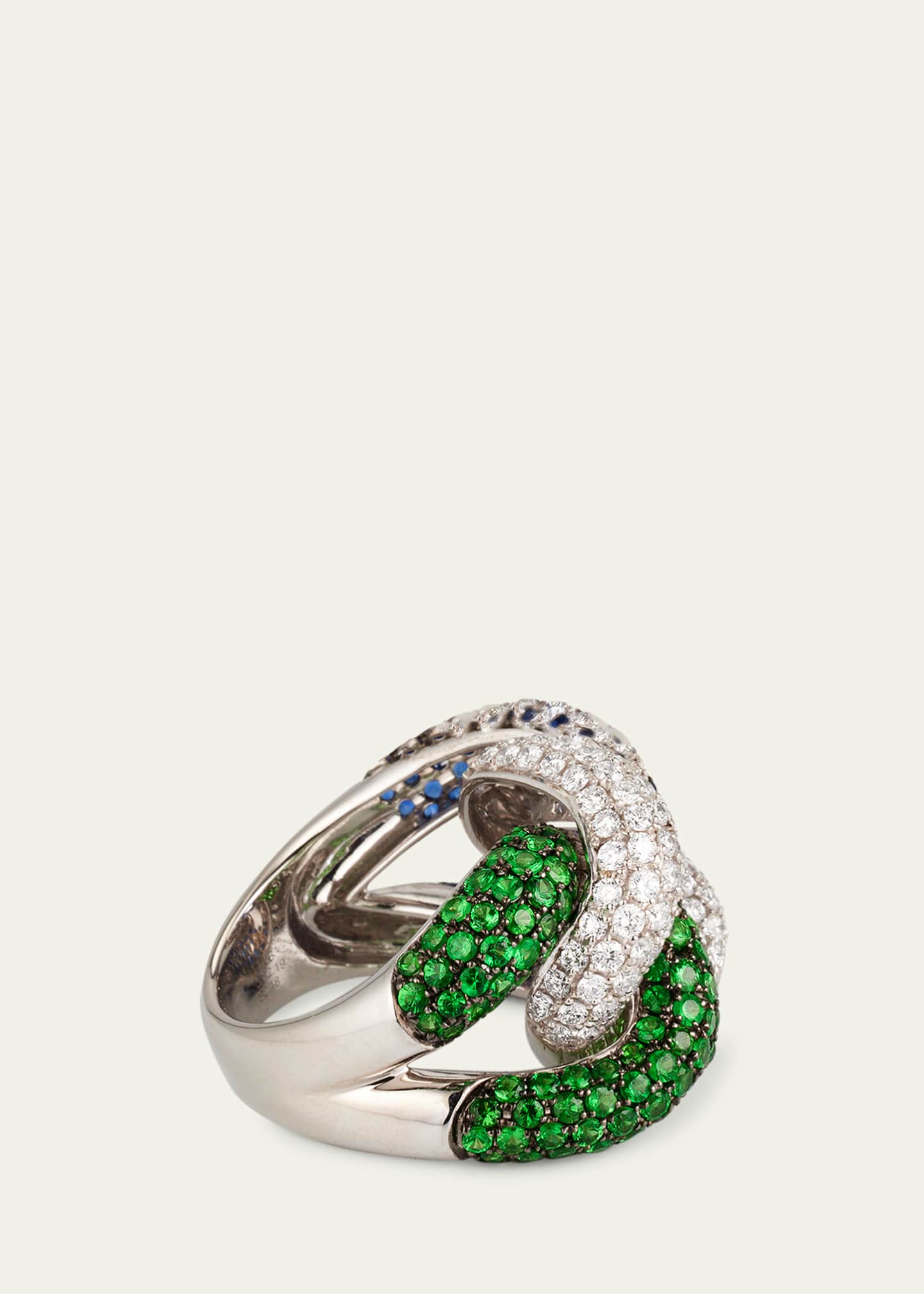 Mio Harutaka 18K White Gold Rope Chain Ring with Sapphire, Garnet, and Diamonds Image 3 of 4