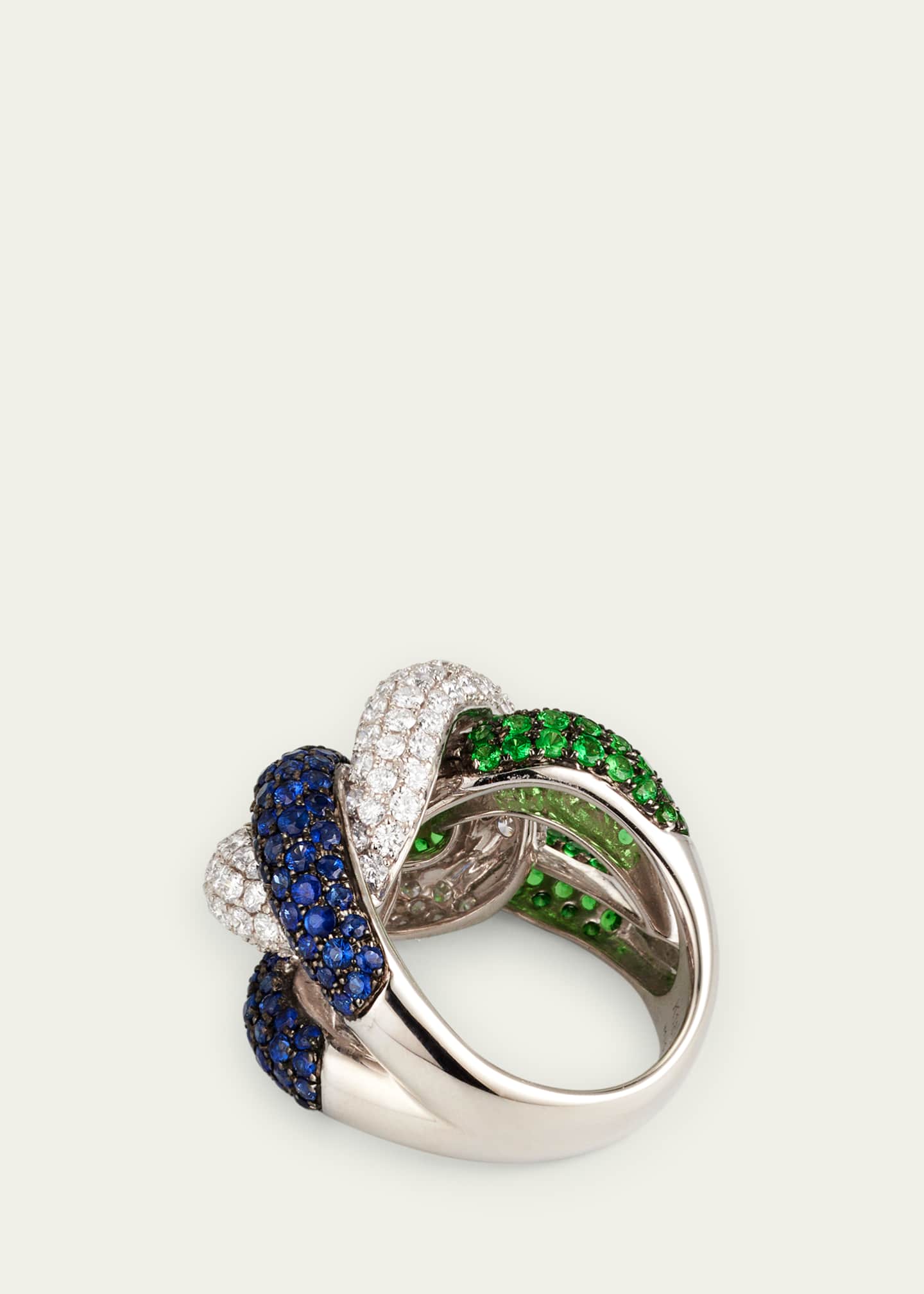 Mio Harutaka 18K White Gold Rope Chain Ring with Sapphire, Garnet, and Diamonds Image 4 of 4