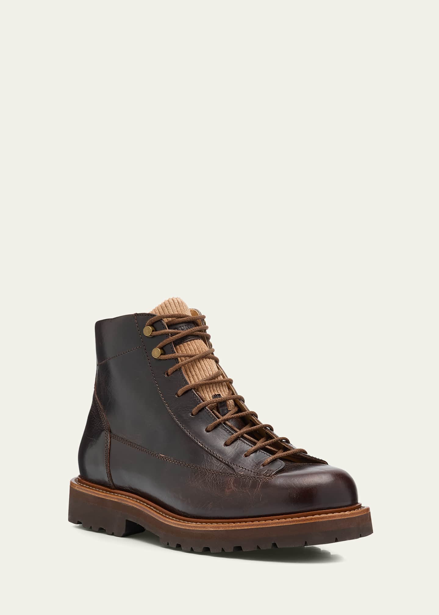 Brunello Cucinelli Men's Urban Leather Hiking Boots Image 2 of 5