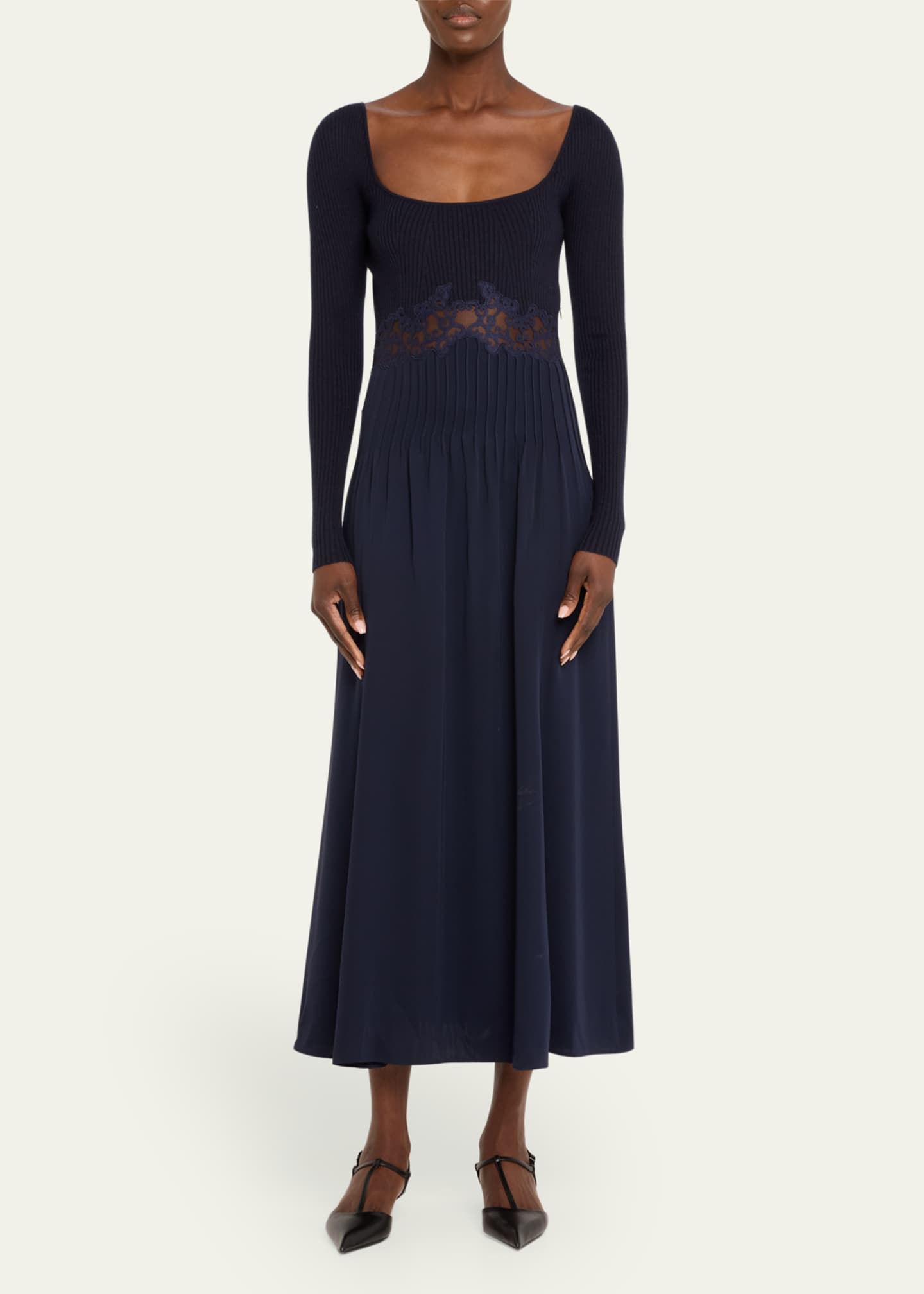Gabriela Hearst Prior Mixed-Media Lace Long-Sleeve Maxi Dress Image 2 of 5