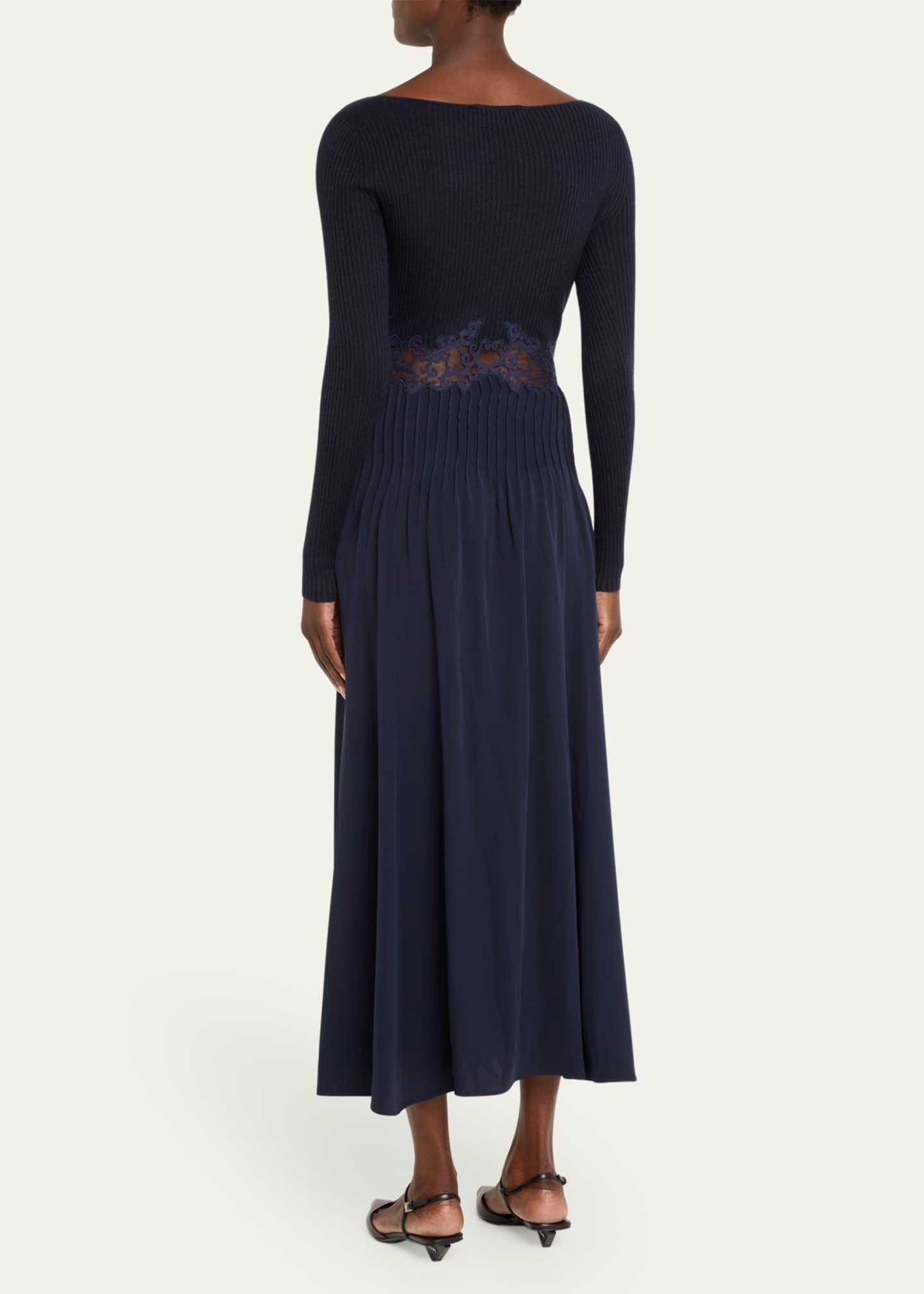 Gabriela Hearst Prior Mixed-Media Lace Long-Sleeve Maxi Dress Image 3 of 5
