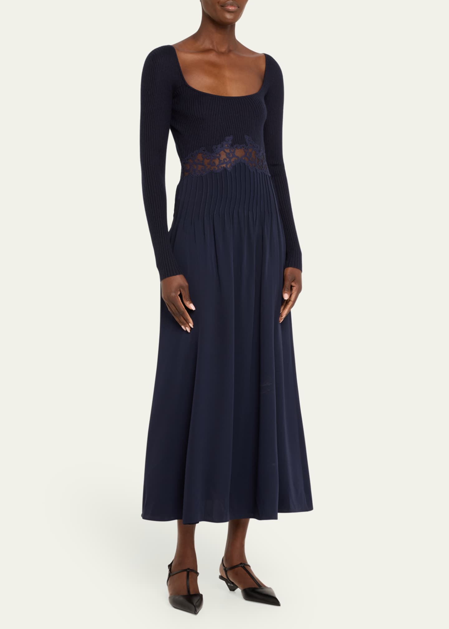 Gabriela Hearst Prior Mixed-Media Lace Long-Sleeve Maxi Dress Image 4 of 5